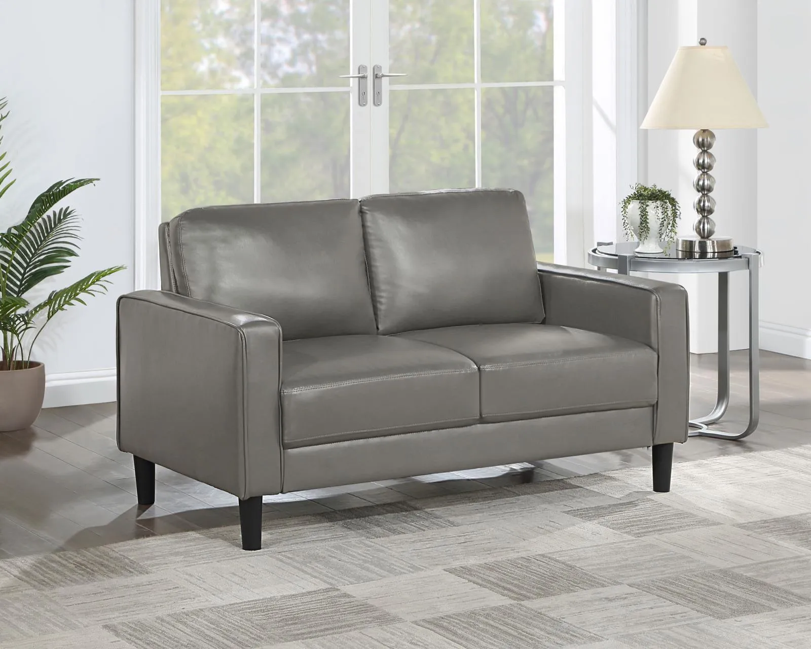 Ruth Gray Upholstered Track Arm Faux Leather Loveseat
