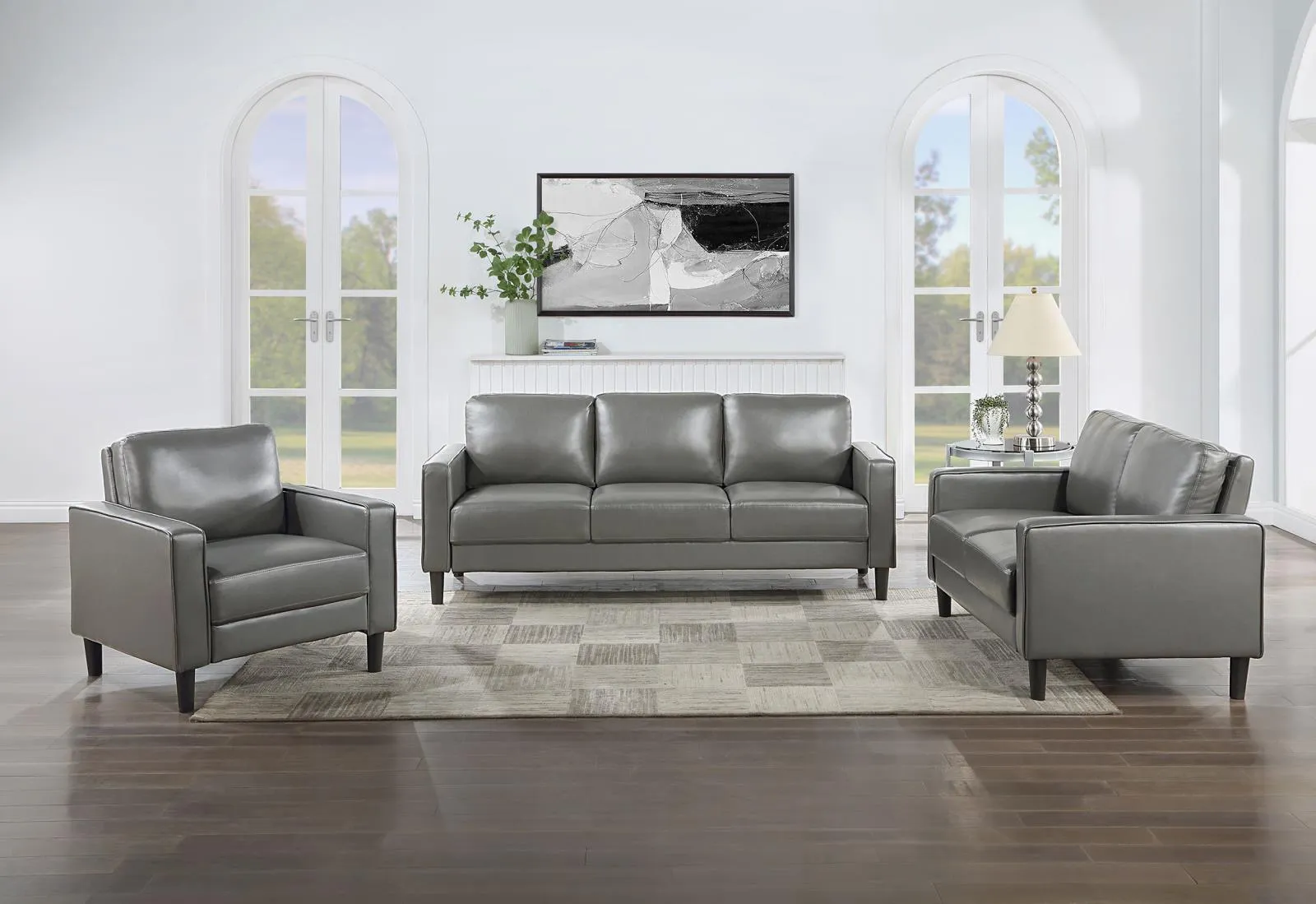Ruth Gray Upholstered Track Arm Faux Leather Loveseat - Image 9