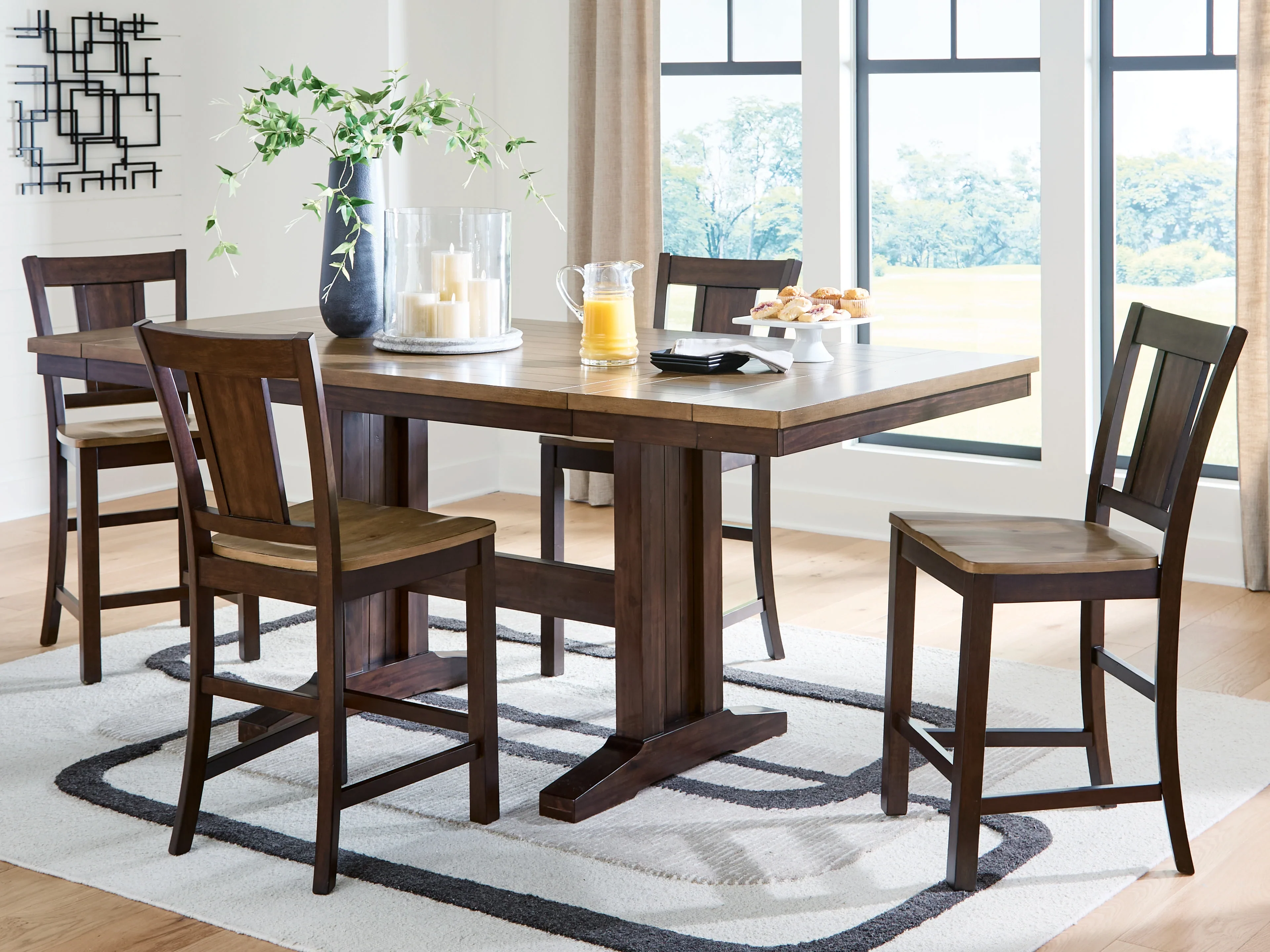 Rylandeen Light Brown/Dark Brown Counter Height Dining Table and 4 Barstools - Image 2