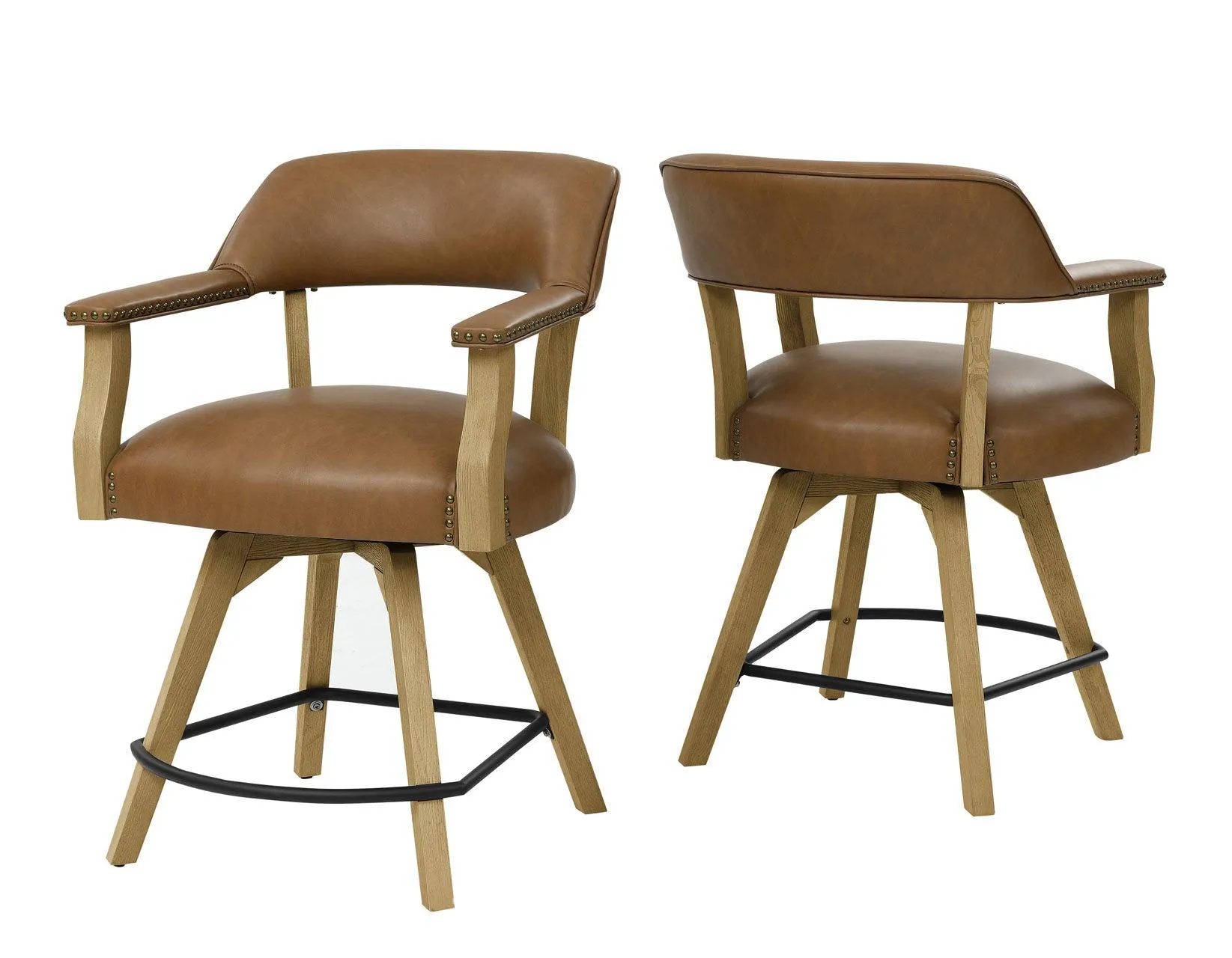 Rylie 24″ Counter Captains Chair, Natural Finish with Camel Vegan Leather - Image 2