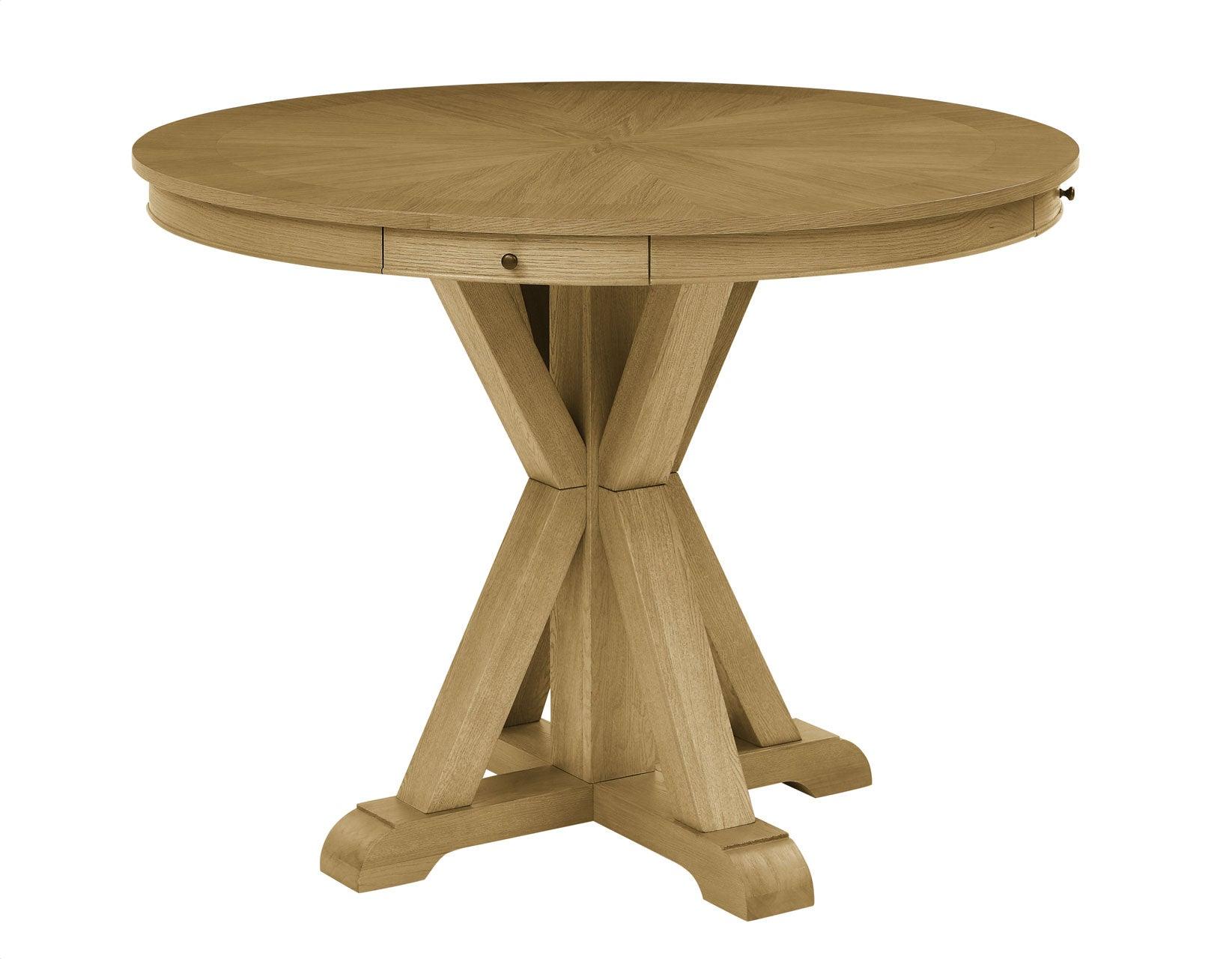 Rylie 48-inch Round Counter Dining Table with 4 Drawers and Folding Game Top, Natural Finish - Image 3