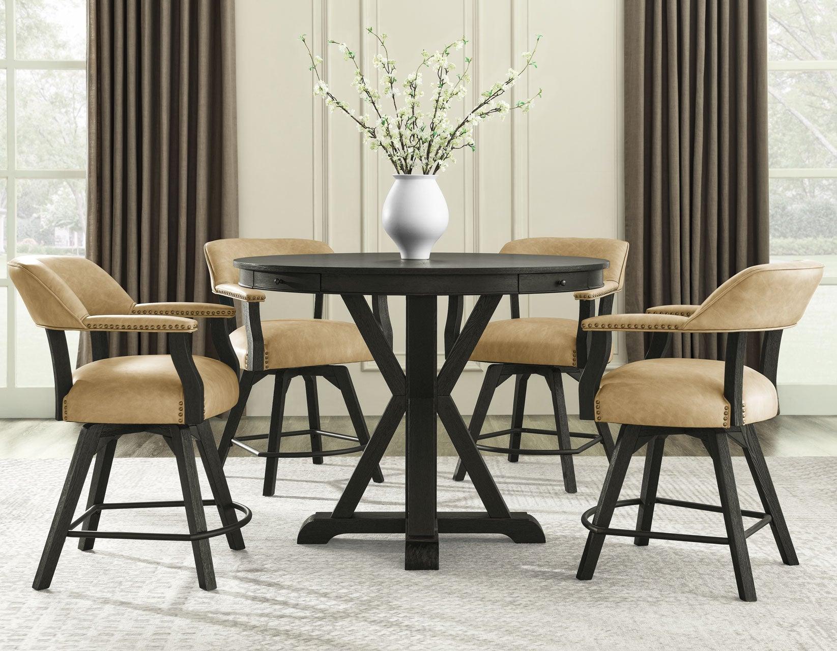 Rylie 48-inch Round Counter Dining Table with 4 Drawers, Black Finish - Image 10