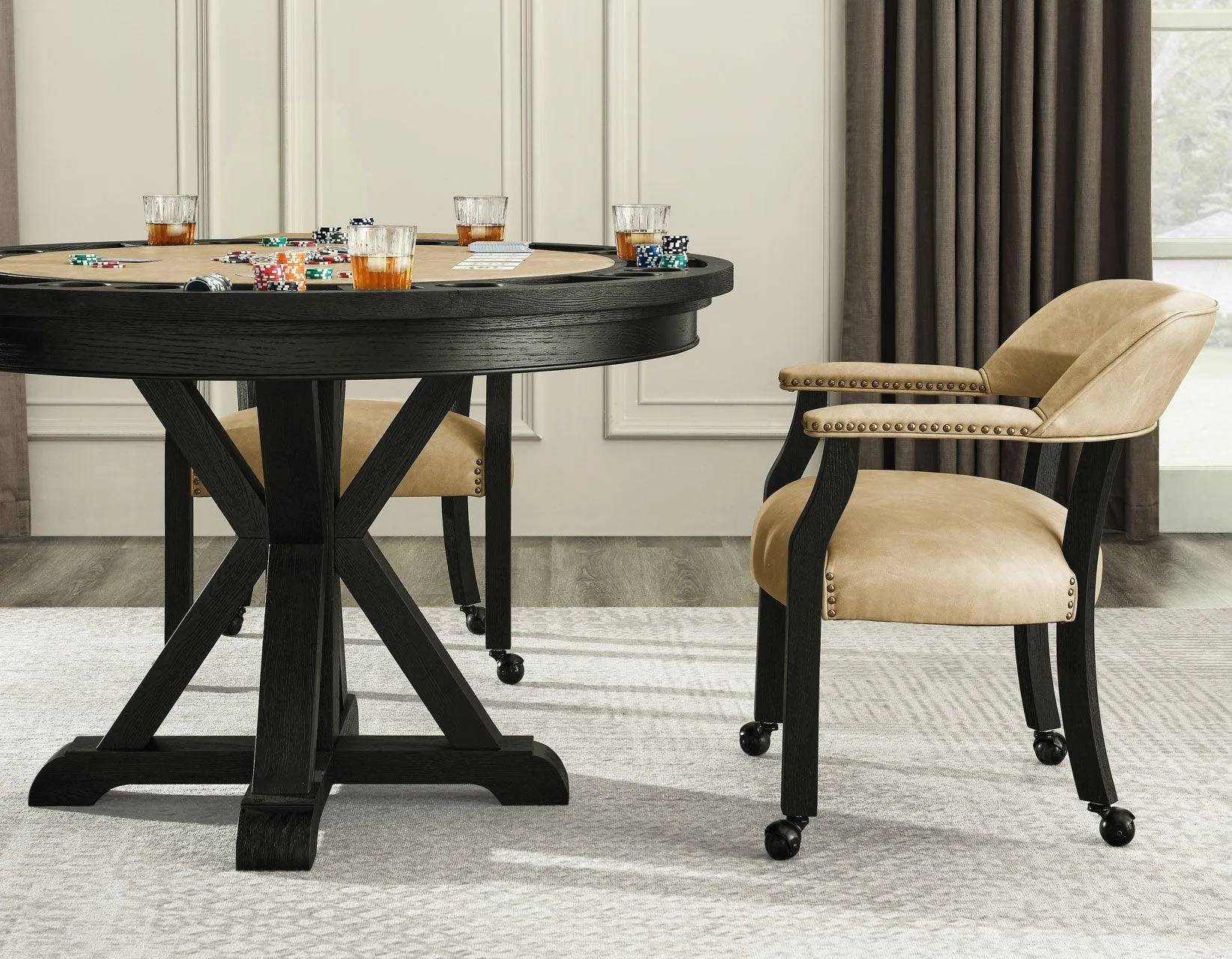 Rylie Captains Chair, Black Finish with Sand Vegan Leather - Image 10