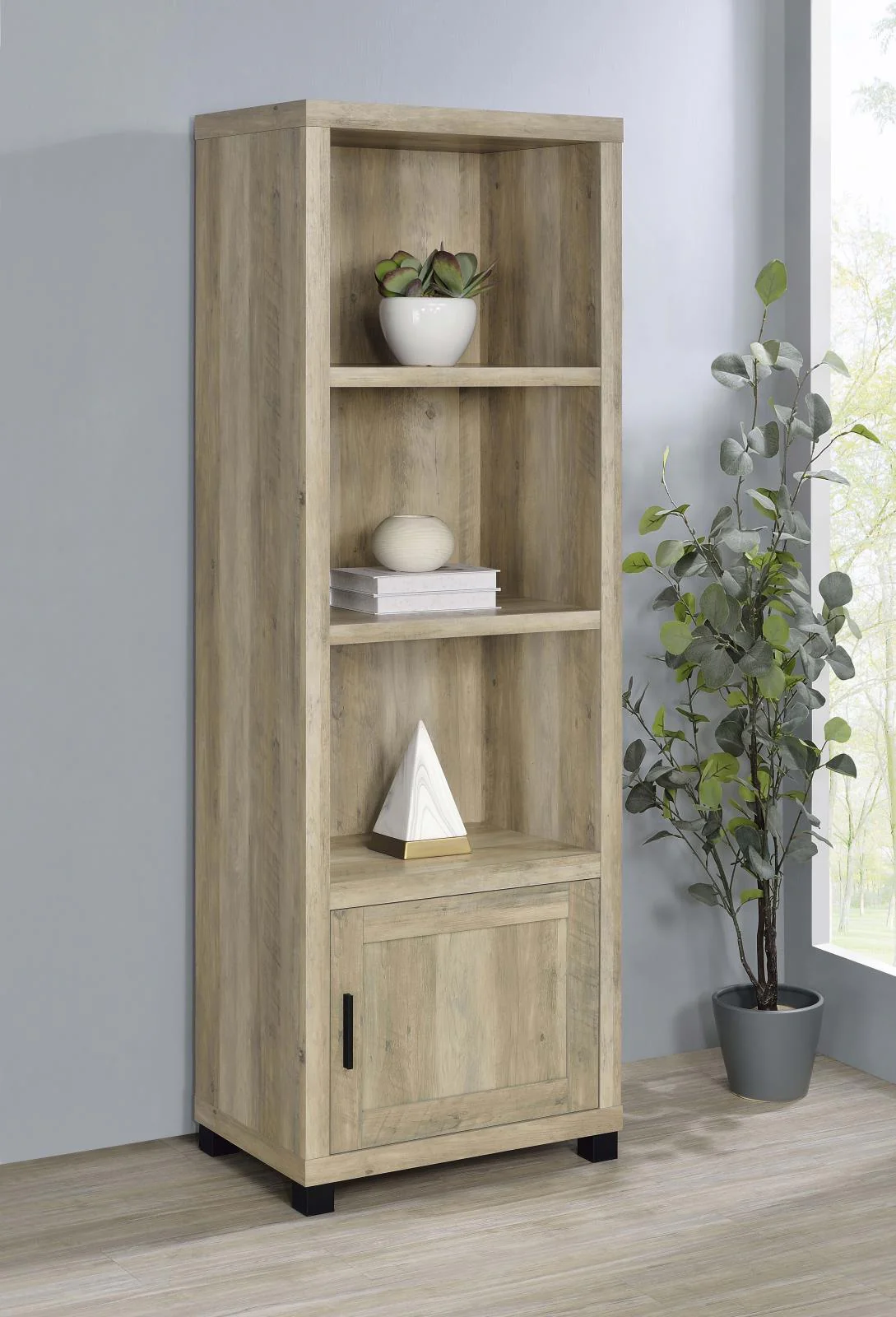 Sachin Antique Pine 3-shelf Media Tower With Storage Cabinet