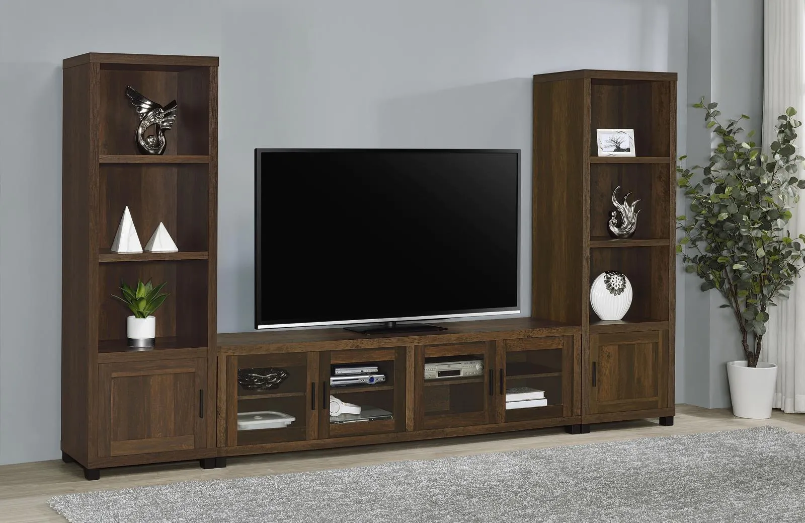 Sachin Dark Pine 3-piece Entertainment Center With 79" TV Stand