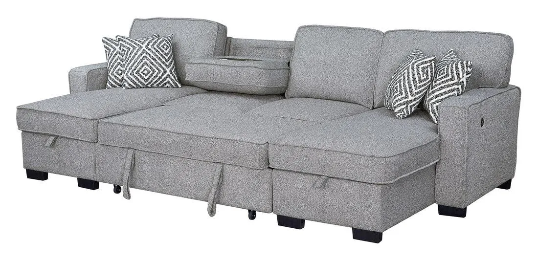 Sahara Gray Double Storage Chaise Sectional w/ Drop Down Cupholders - Image 4