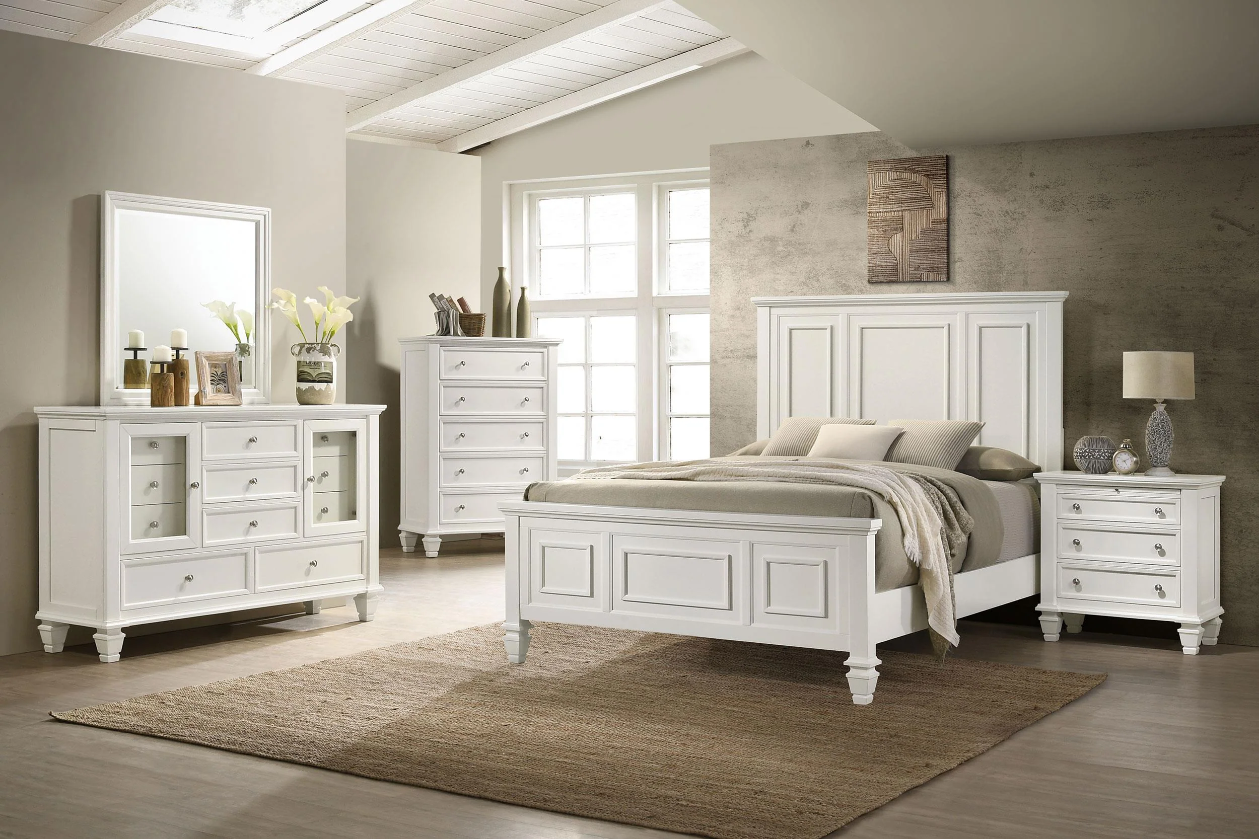 Sandy Beach Cream White California King Panel Bed - Image 8