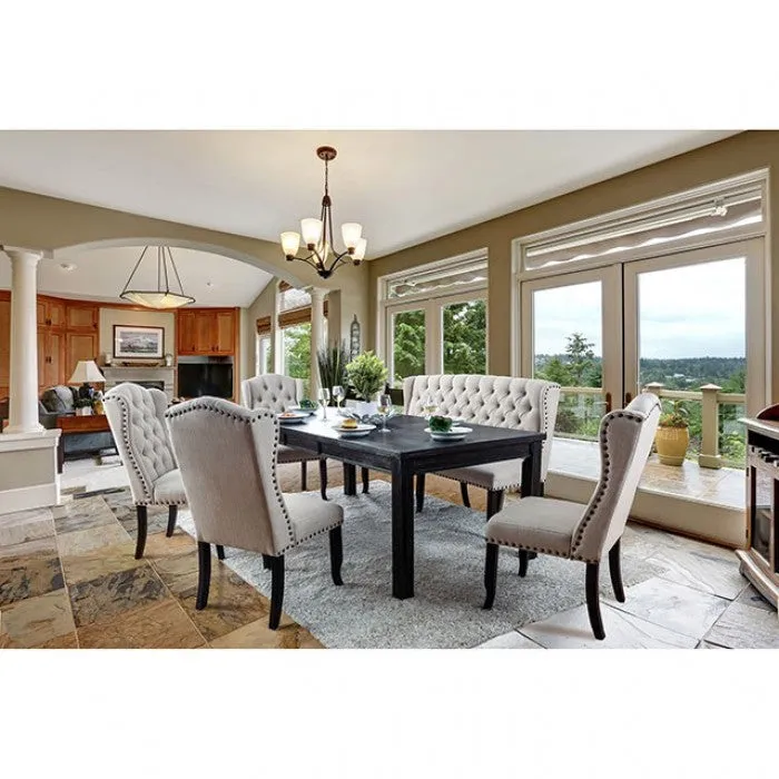 Sania Rustic Antique Black/Beige 6-Piece Dining Room Set