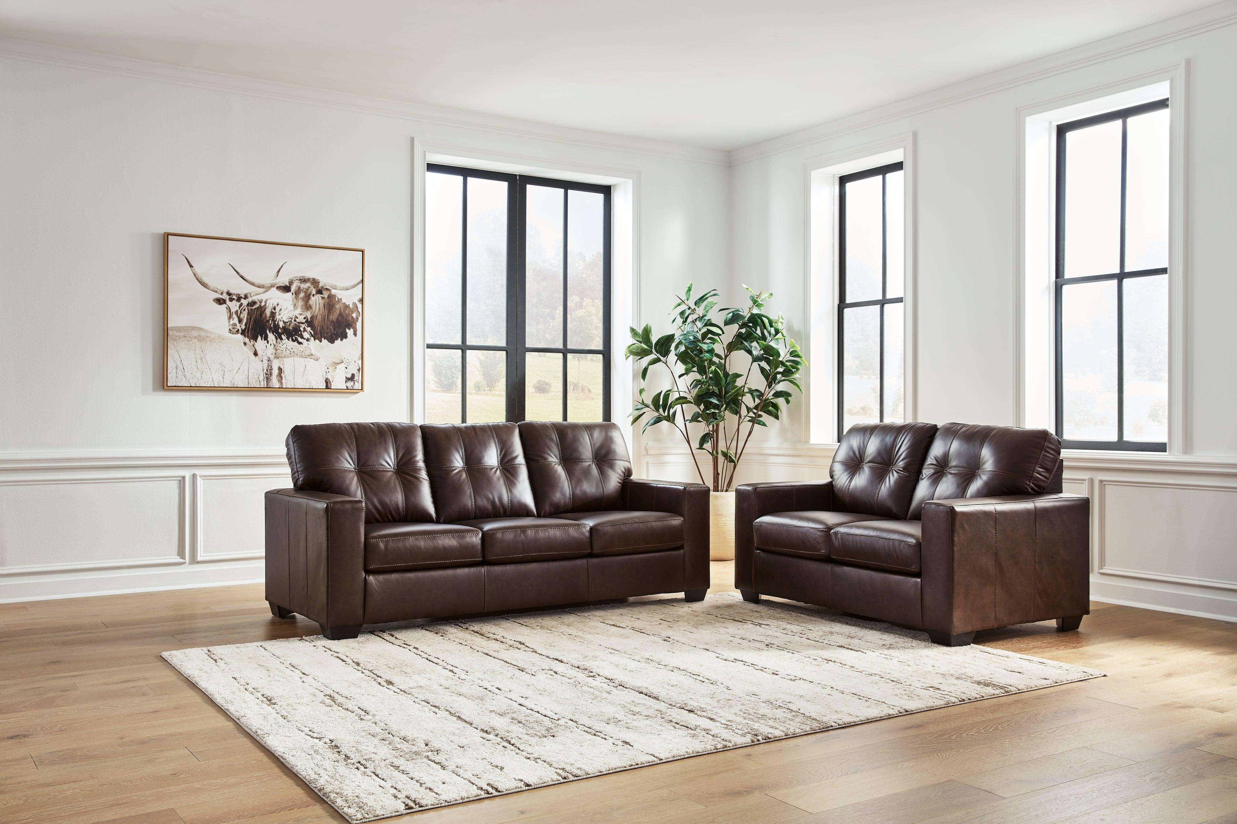 Santorine Dark Brown Leather Sofa and Loveseat