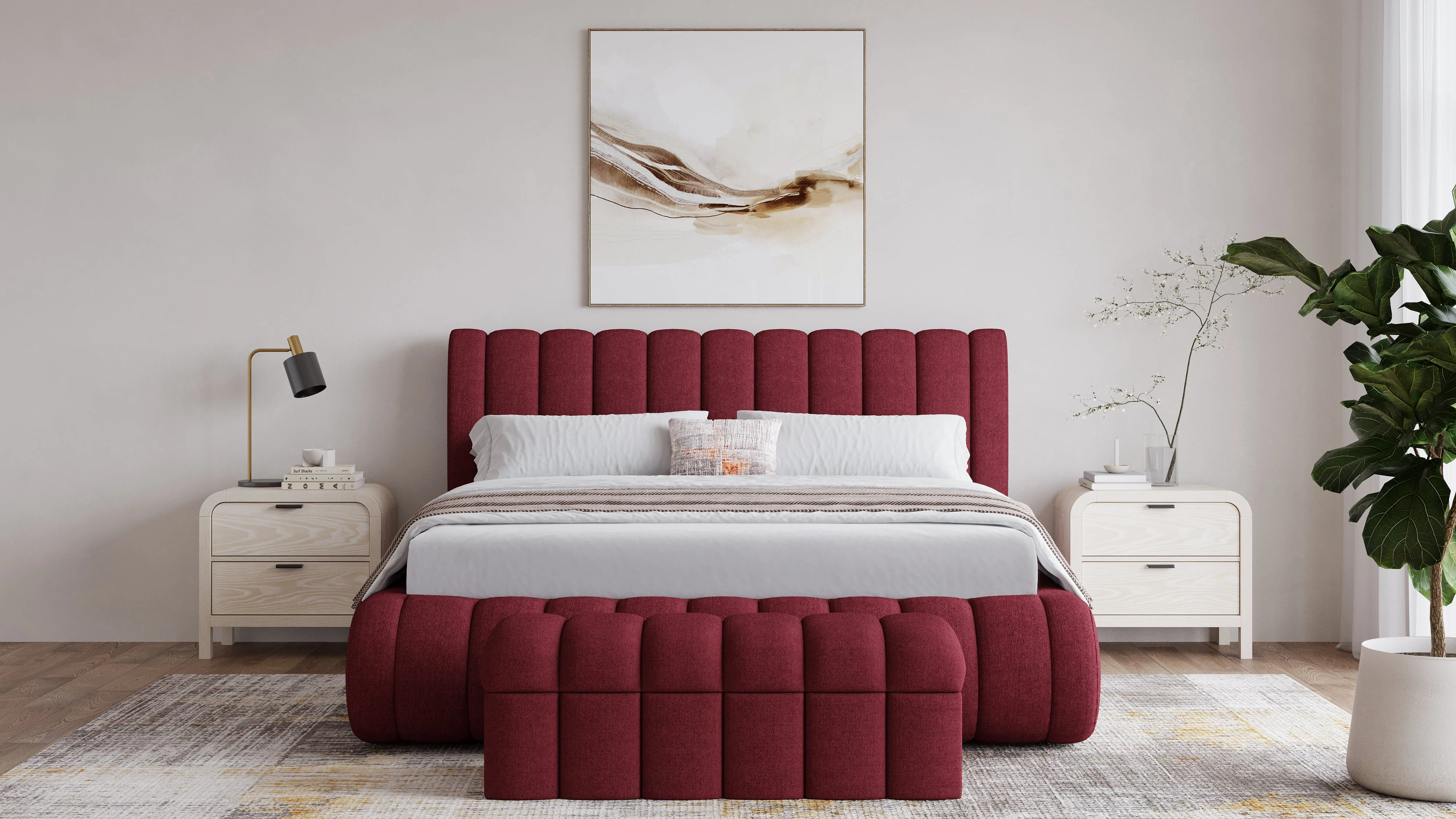Savage Maximalist Eastern King Upholstered Bed in Ruby Chenille - Image 3