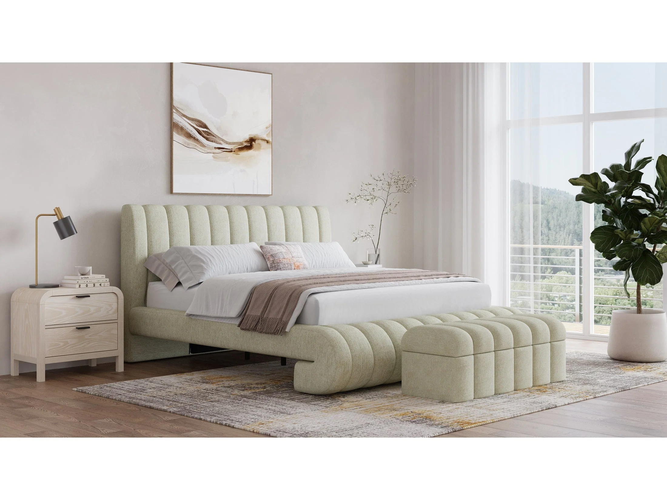 Savage Maximalist Queen Upholstered Bed in Sandy Chenille