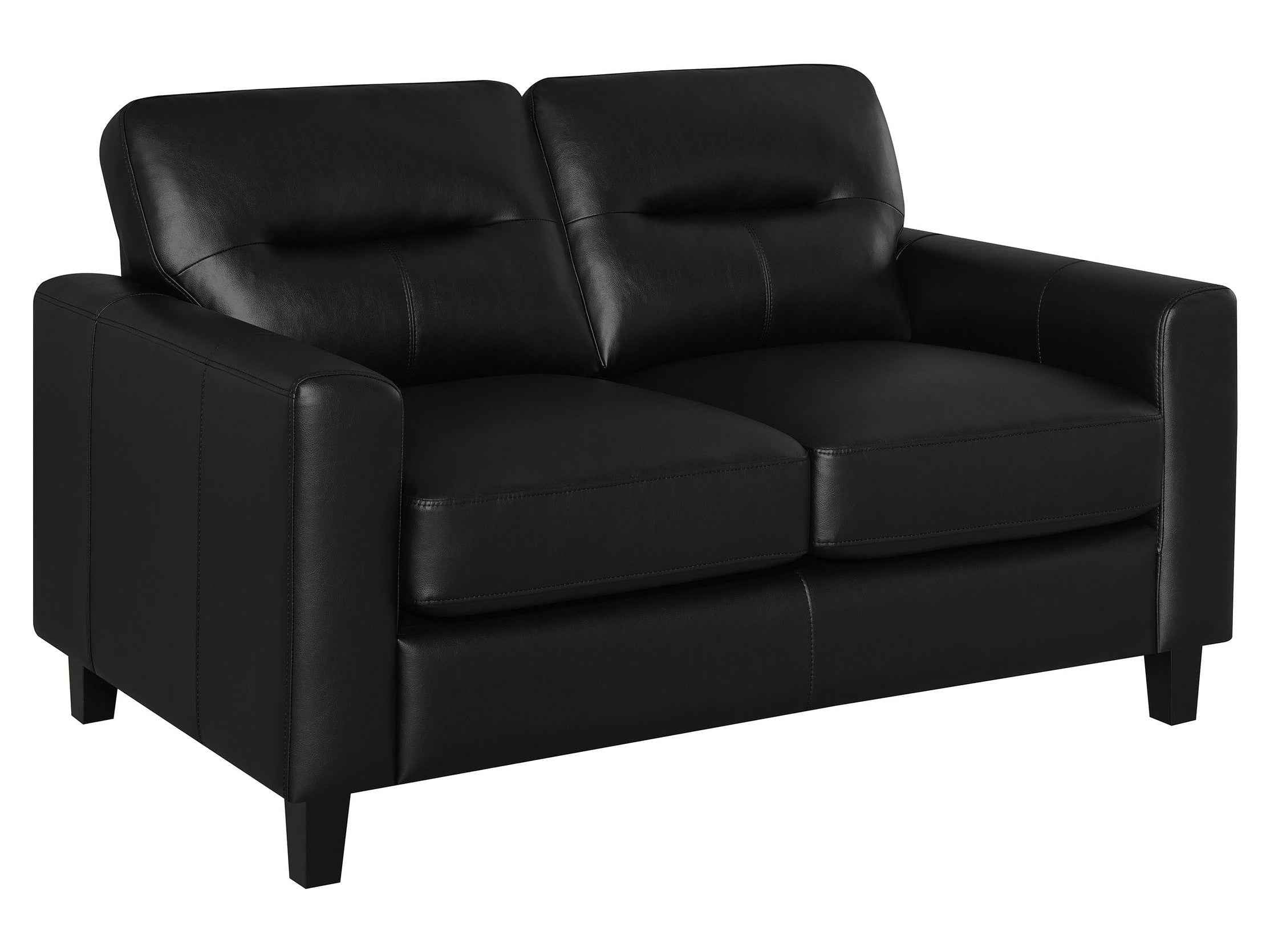 Scotland Black Faux Leather Upholstered Track Arm Loveseat