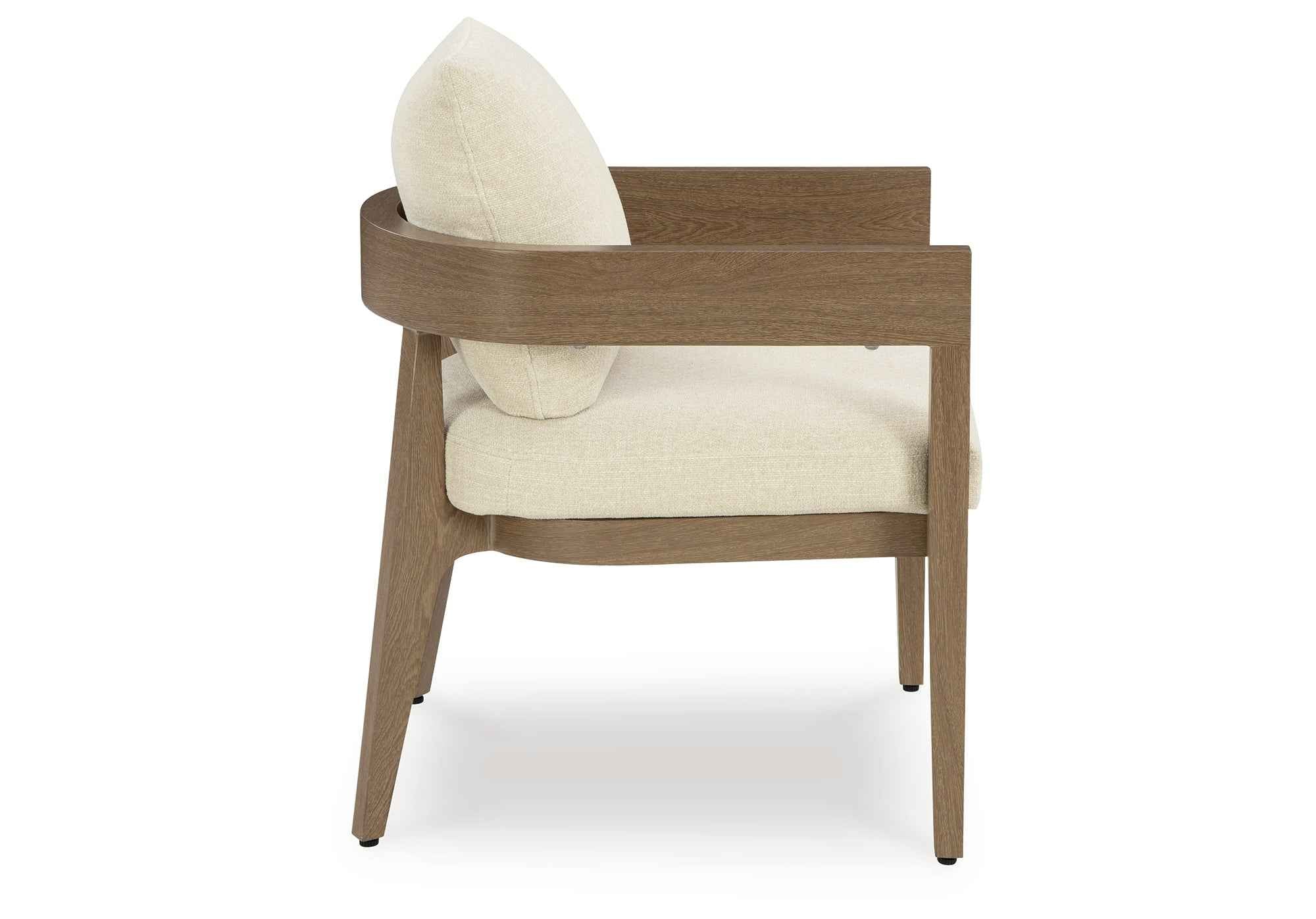 Serene Bay Dark Brown/White Outdoor Dining Arm Chair with Cushion - Image 14