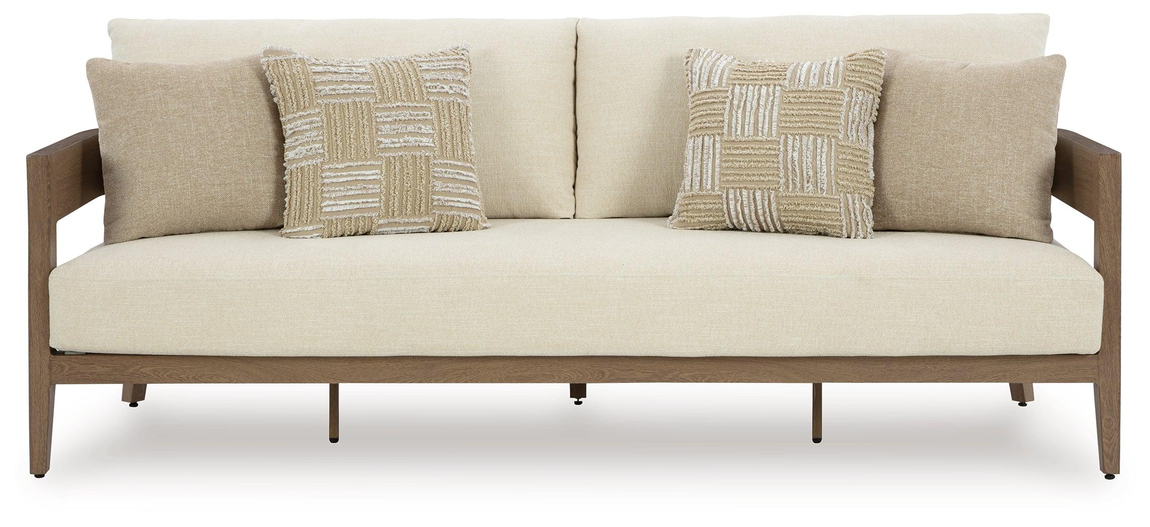 Serene Bay Dark Brown/White Outdoor Sofa with Cushion - Image 3