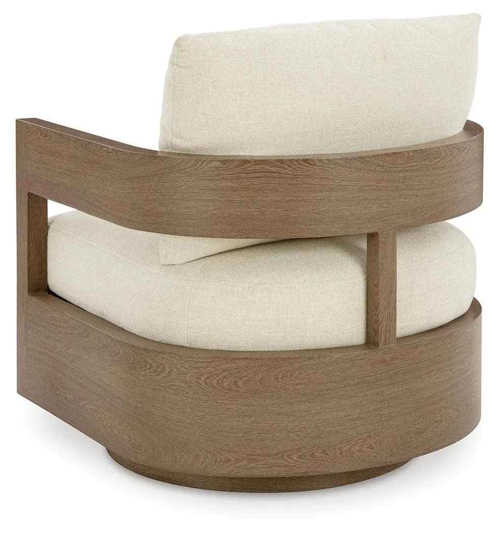 Serene Bay Dark Brown/White Outdoor Swivel Glider Chair with Cushion - Image 7