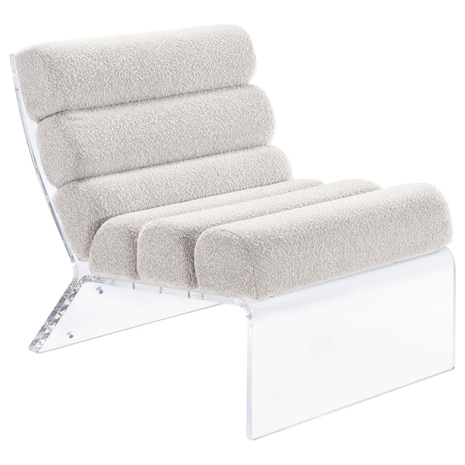 Serreta Ivory Boucle Upholstered Armless Accent Chair with Clear Acrylic Frame - Image 11