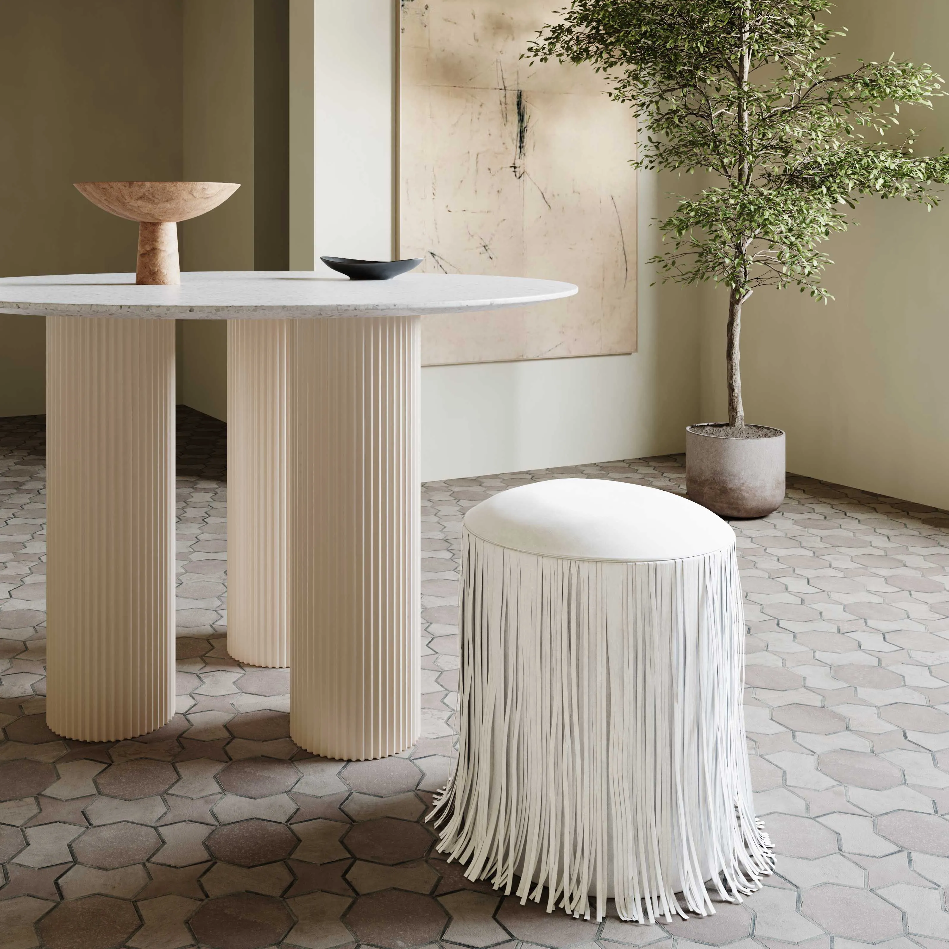 Shag Me Performance Vegan Leather Ottoman - Image 2