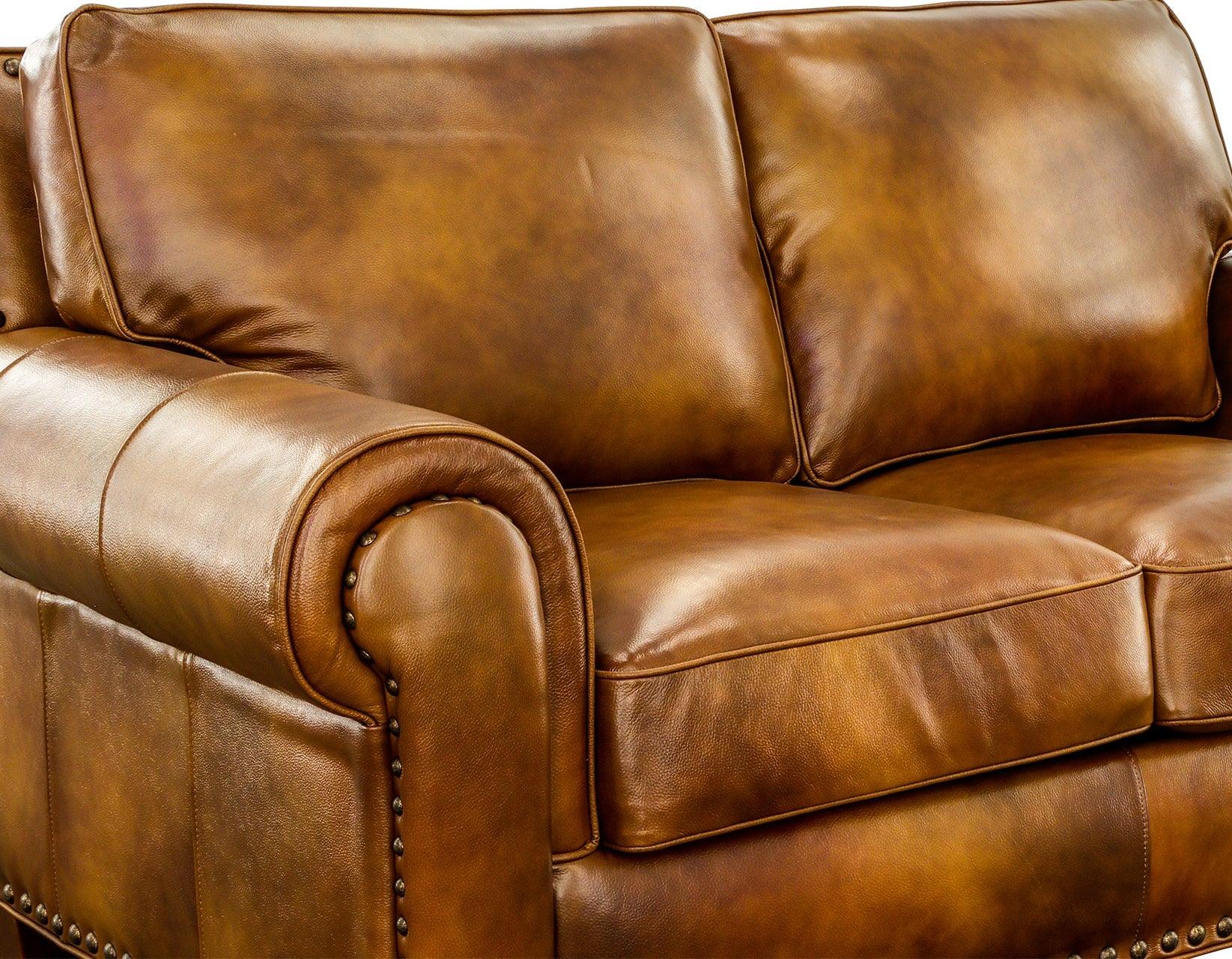 Silverado Camel Top-Grain Leather Loveseat - Image 7