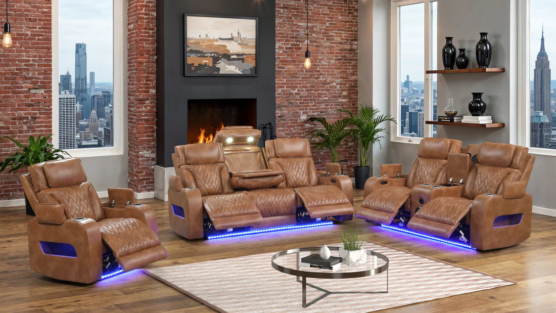 Skyline Brown 3-Piece Power Reclining Living Room Set