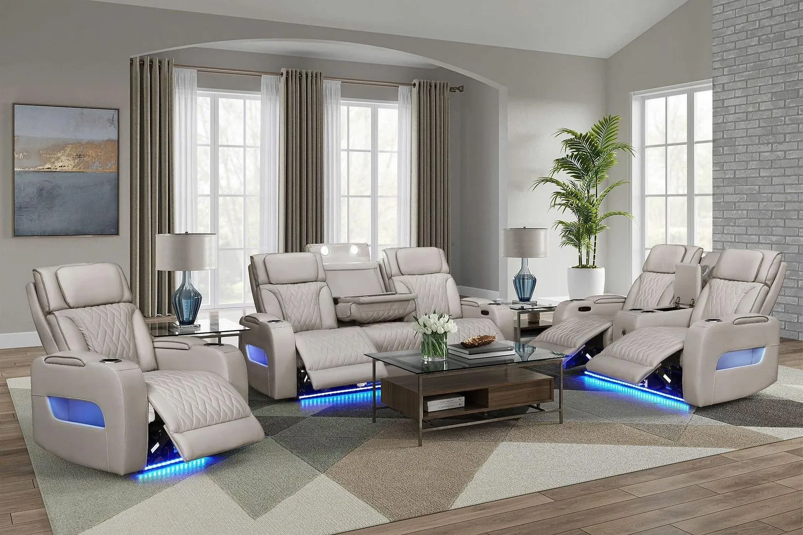 Skyline Sand 3-Piece Power Reclining Living Room Set - Image 2