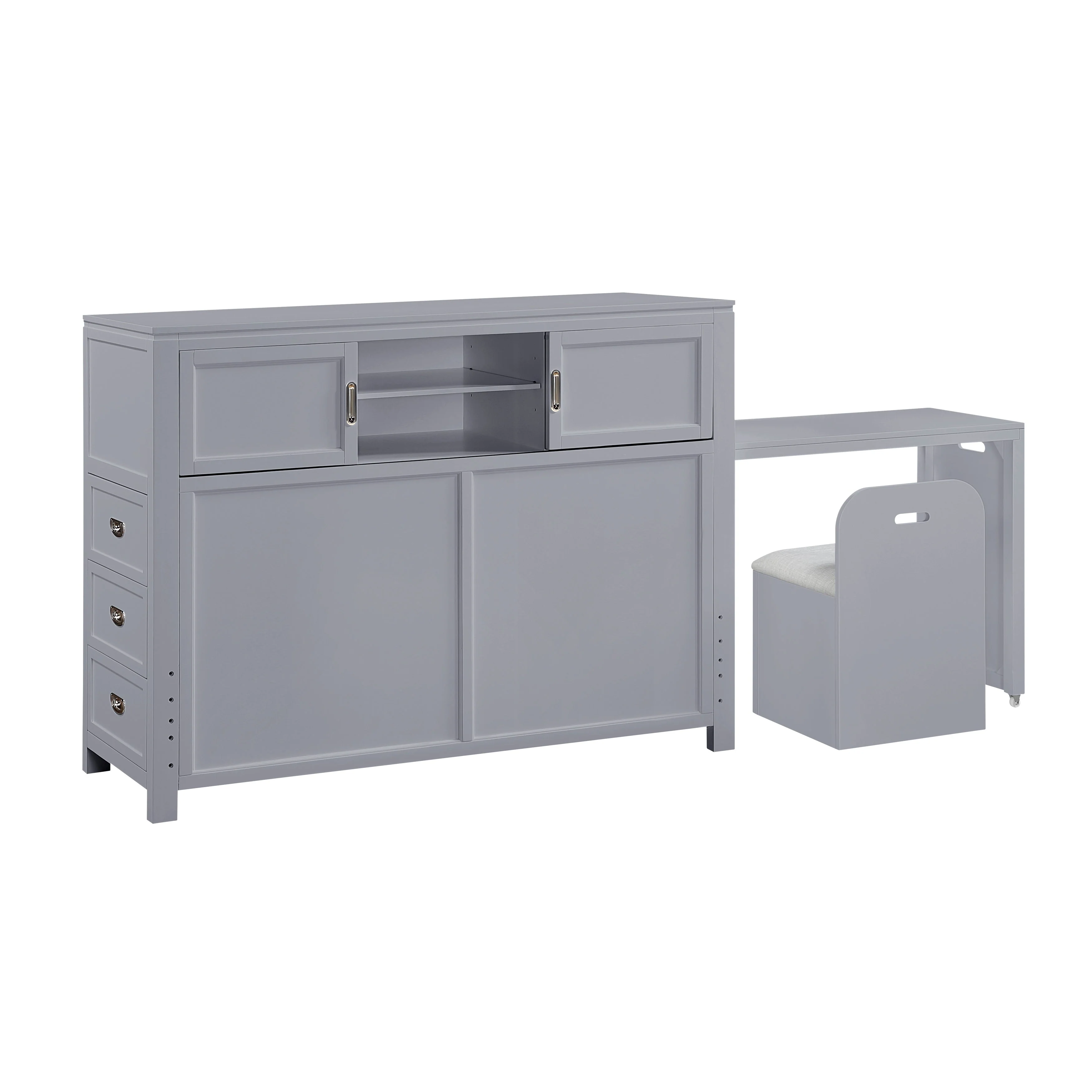 Sloane Gray Full Bookcase Bed with Hidden Desk, Stool and Storage Bench - Image 39