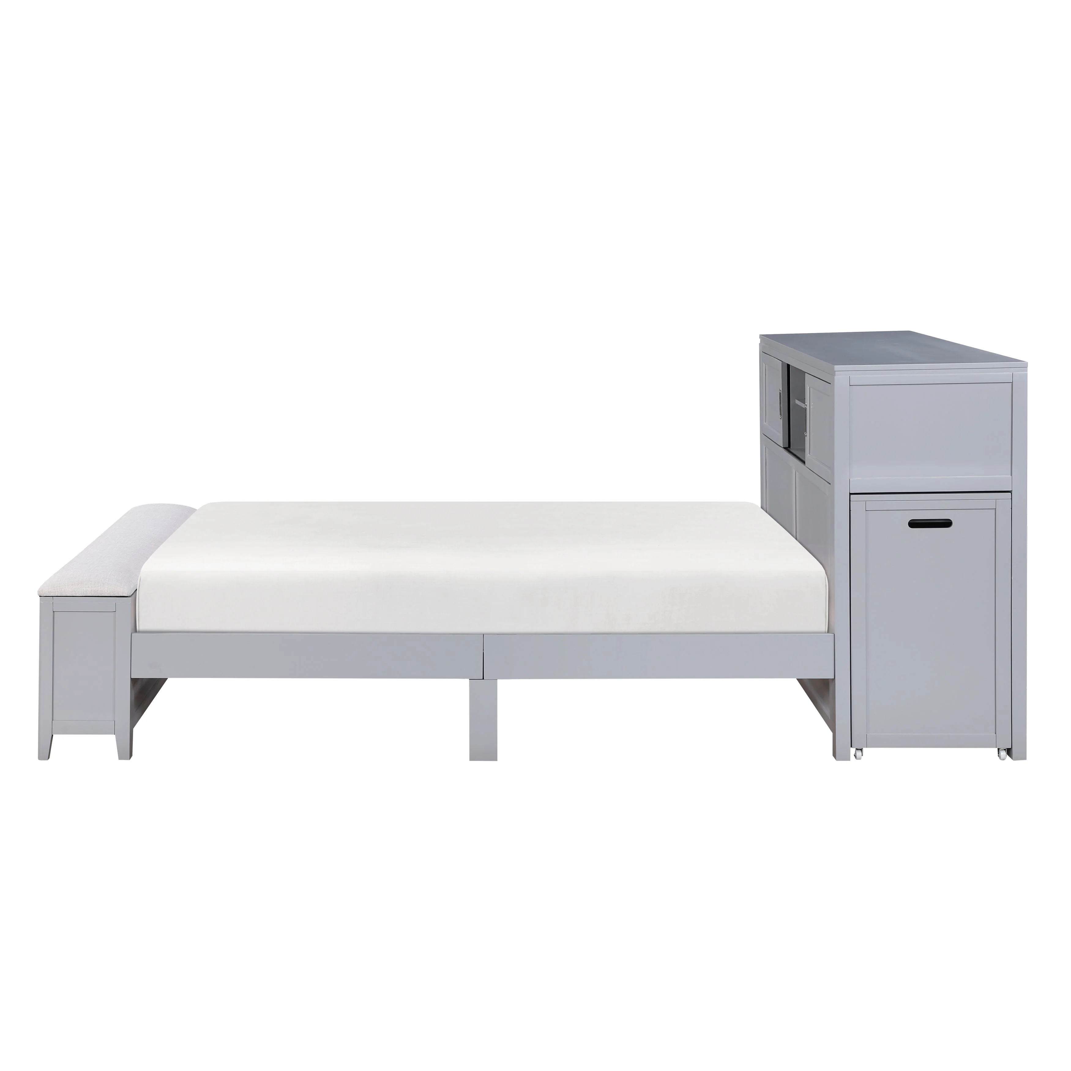 Sloane Gray Full Bookcase Bed with Hidden Desk, Stool and Storage Bench - Image 5