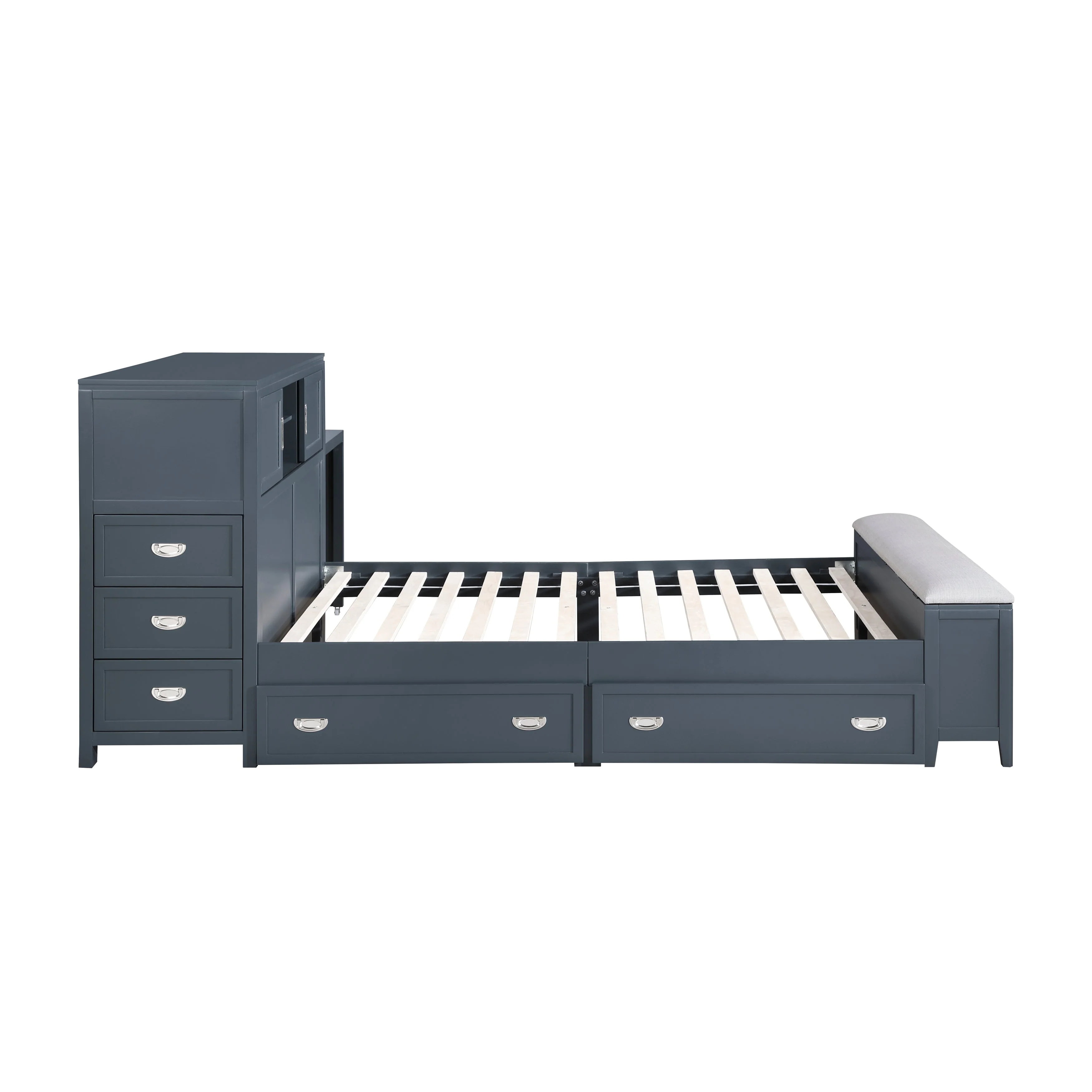 Sloane Navy Blue Full Bookcase Bed with Hidden Desk, Stool and Storage Bench - Image 14