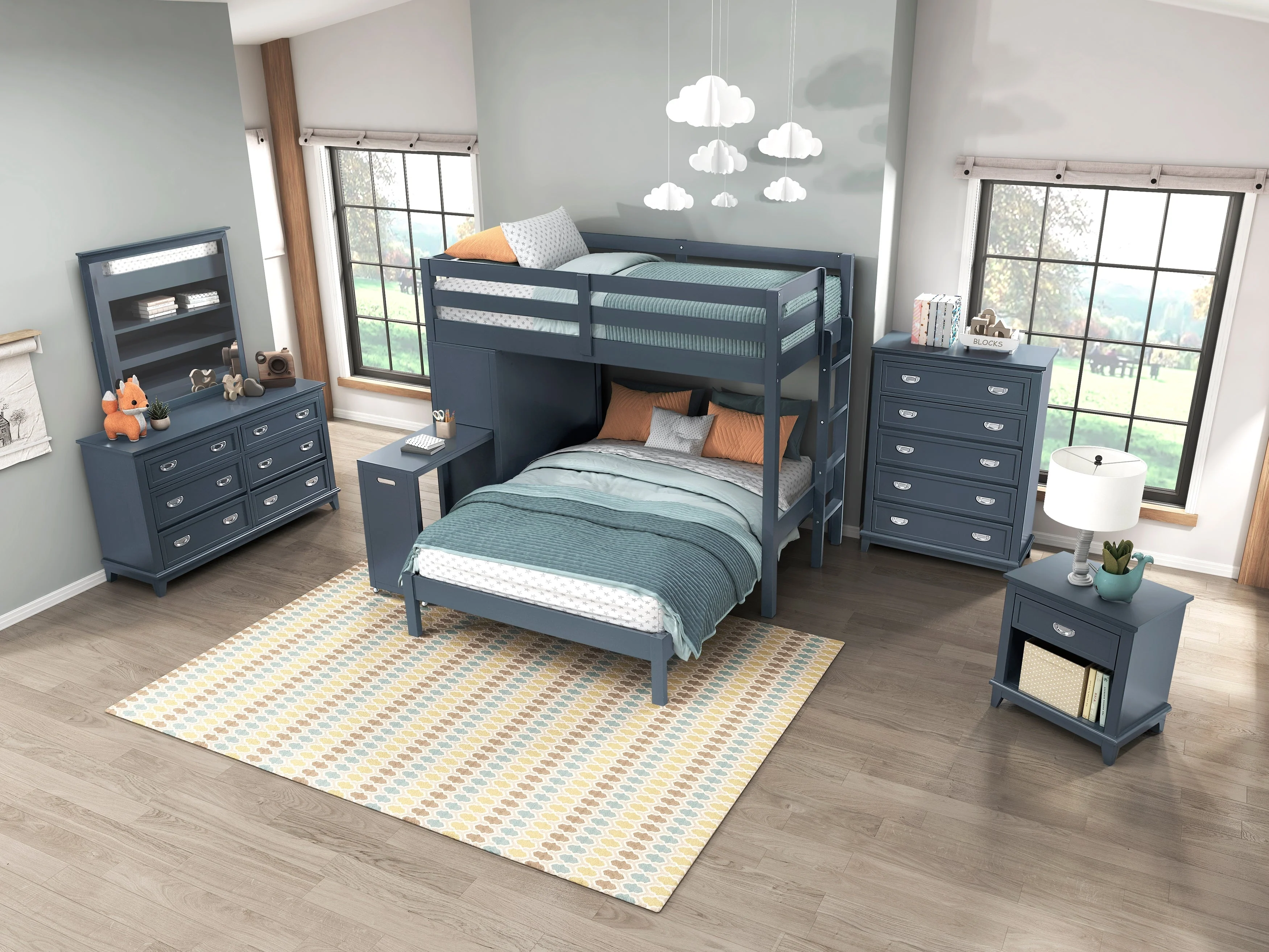 Sloane Navy Blue Twin/Full Loft Bunk Bed with Chest and Hidden Desk - Image 32