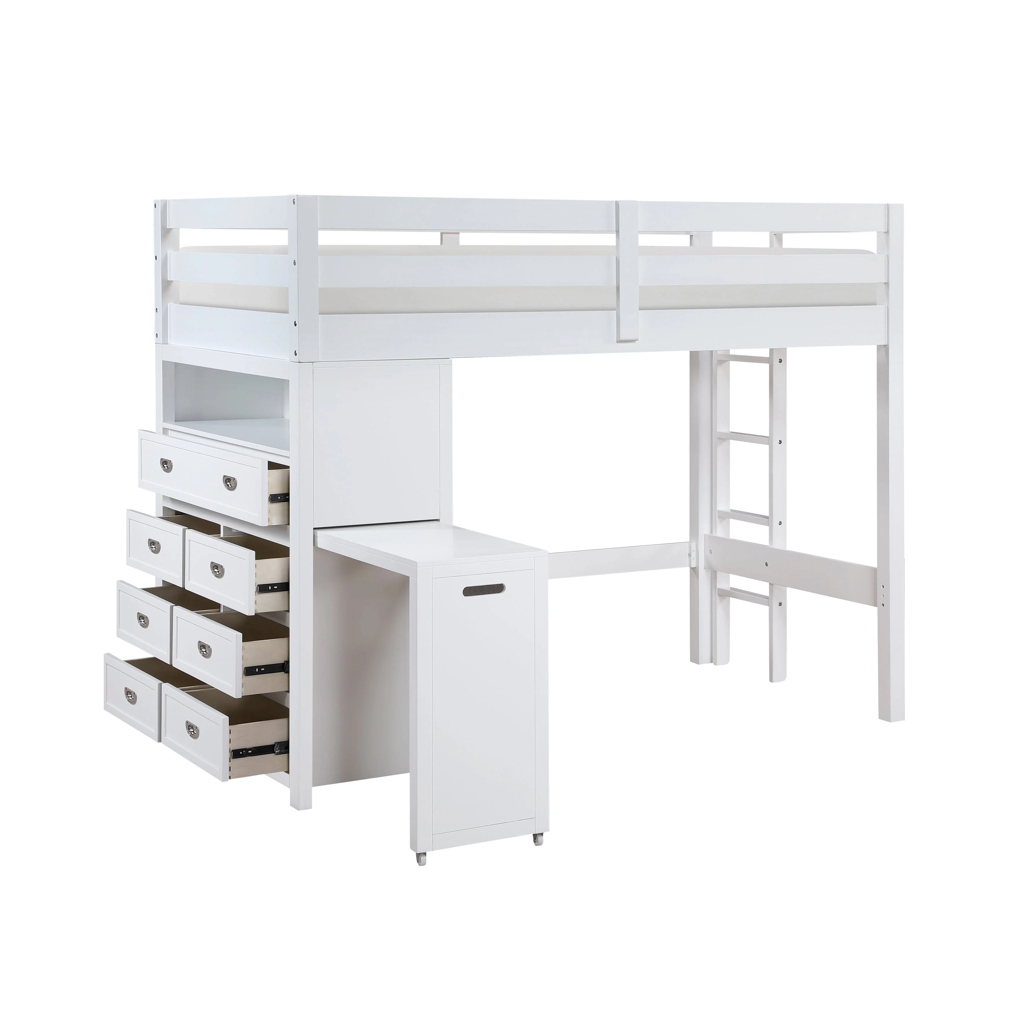 Sloane White Twin/Full Loft Bunk Bed with Chest and Hidden Desk - Image 19