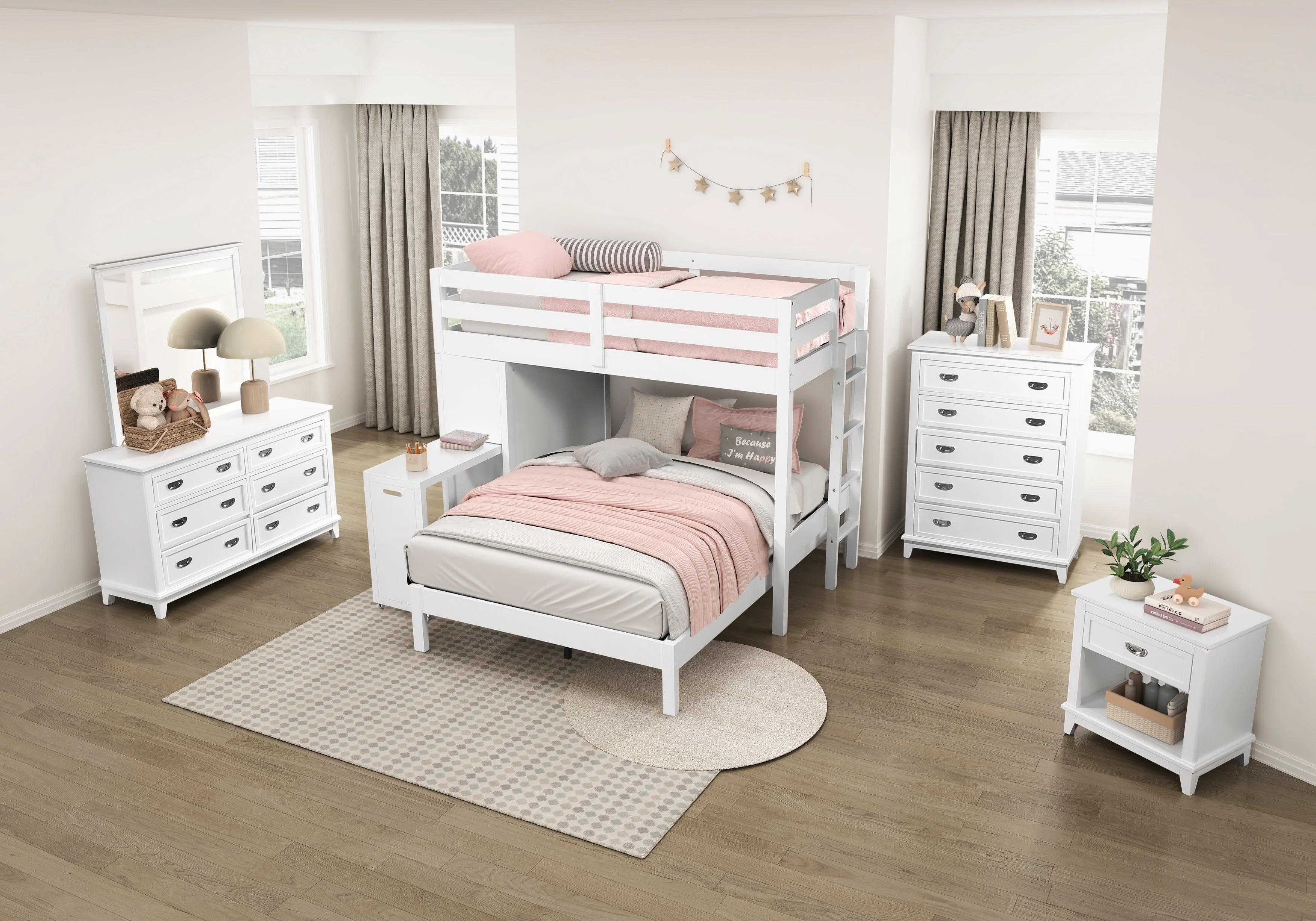 Sloane White Twin/Full Loft Bunk Bed with Chest and Hidden Desk - Image 31