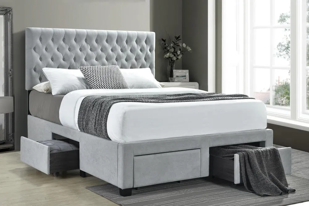 Soledad Beige Queen 4-Drawer Button Tufted Storage Bed