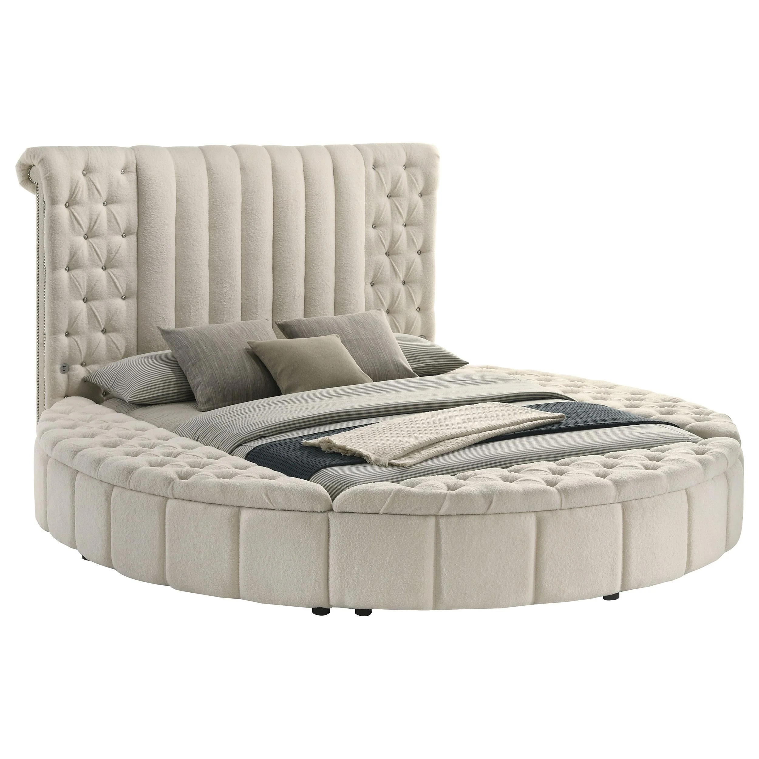 Sonya Ivory Upholstered Queen Round Storage Bed - Image 3