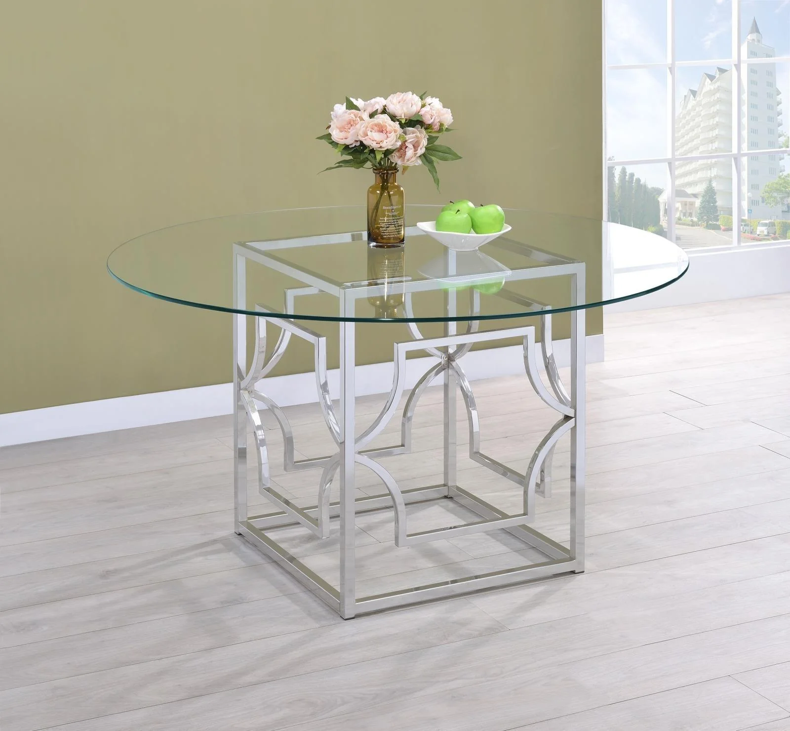 Starlight Clear and Chrome Round Glass Top Dining Table