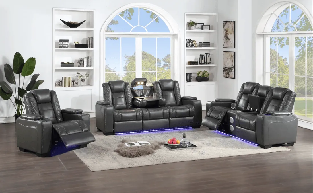 Stefano Grey 3-Piece Reclining Living Room Set