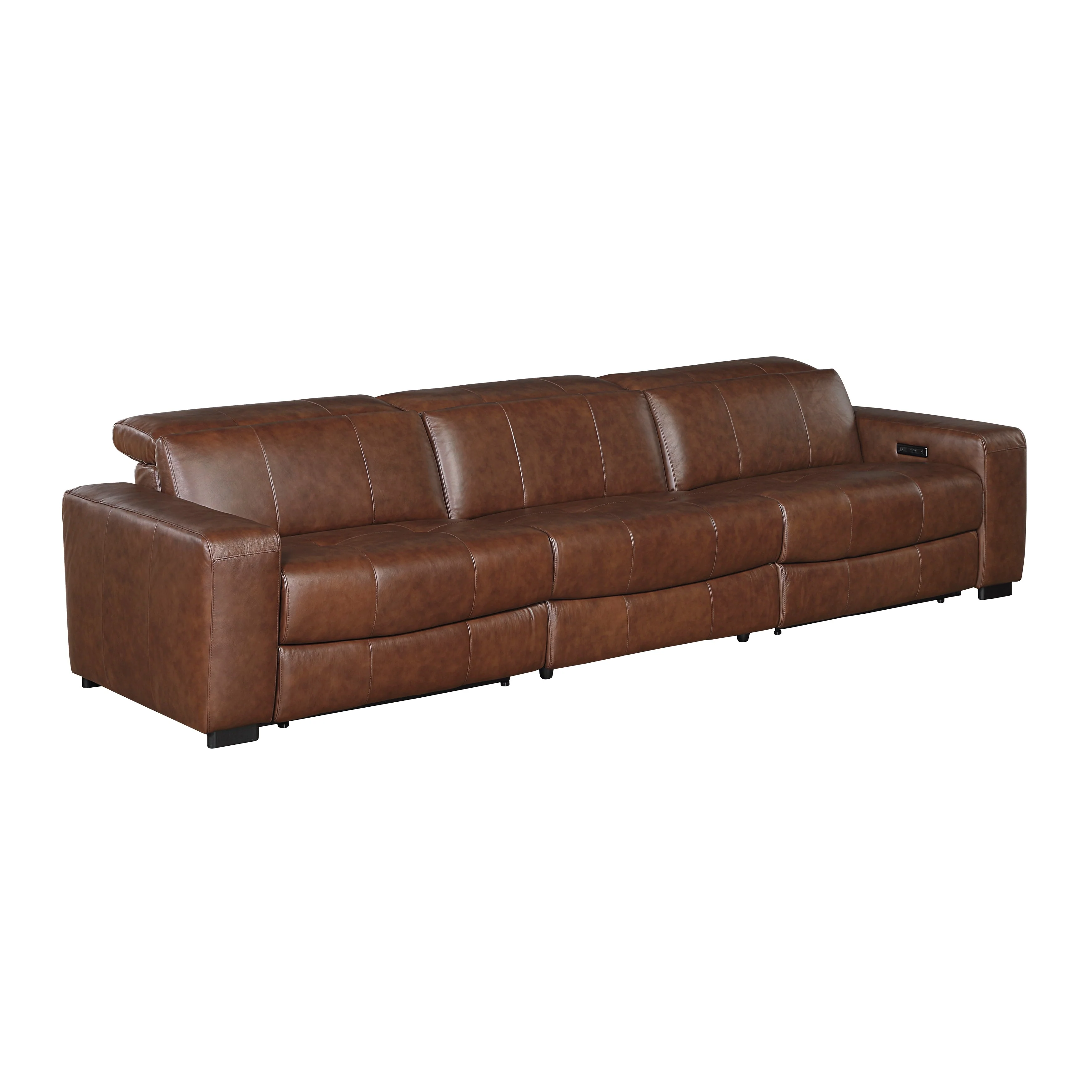 Sutton Brown Leather Power Double Reclining Sofa with Power Headrests and Charging Ports - Image 3