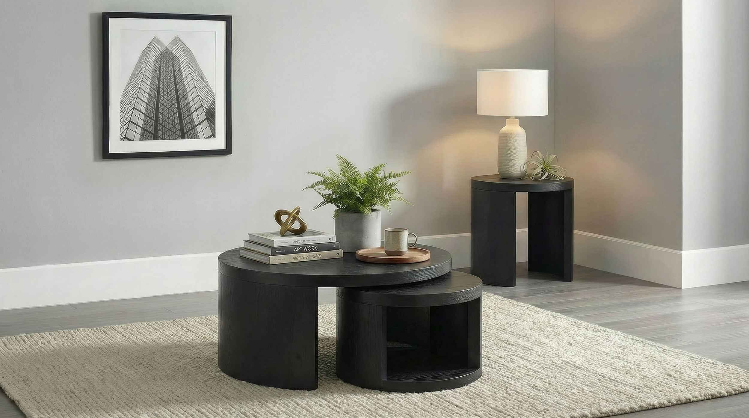 Sweeney Black 2-piece Round Wood Occasional Nesting Table Set - Image 9