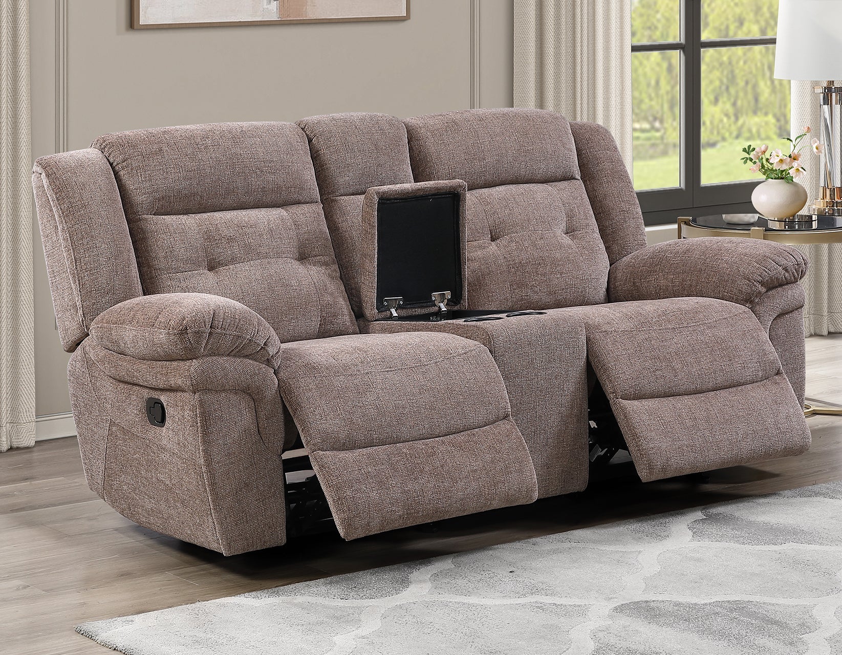 Sydney Console Loveseat, Manual Reclining, Glider, Brown - Image 4