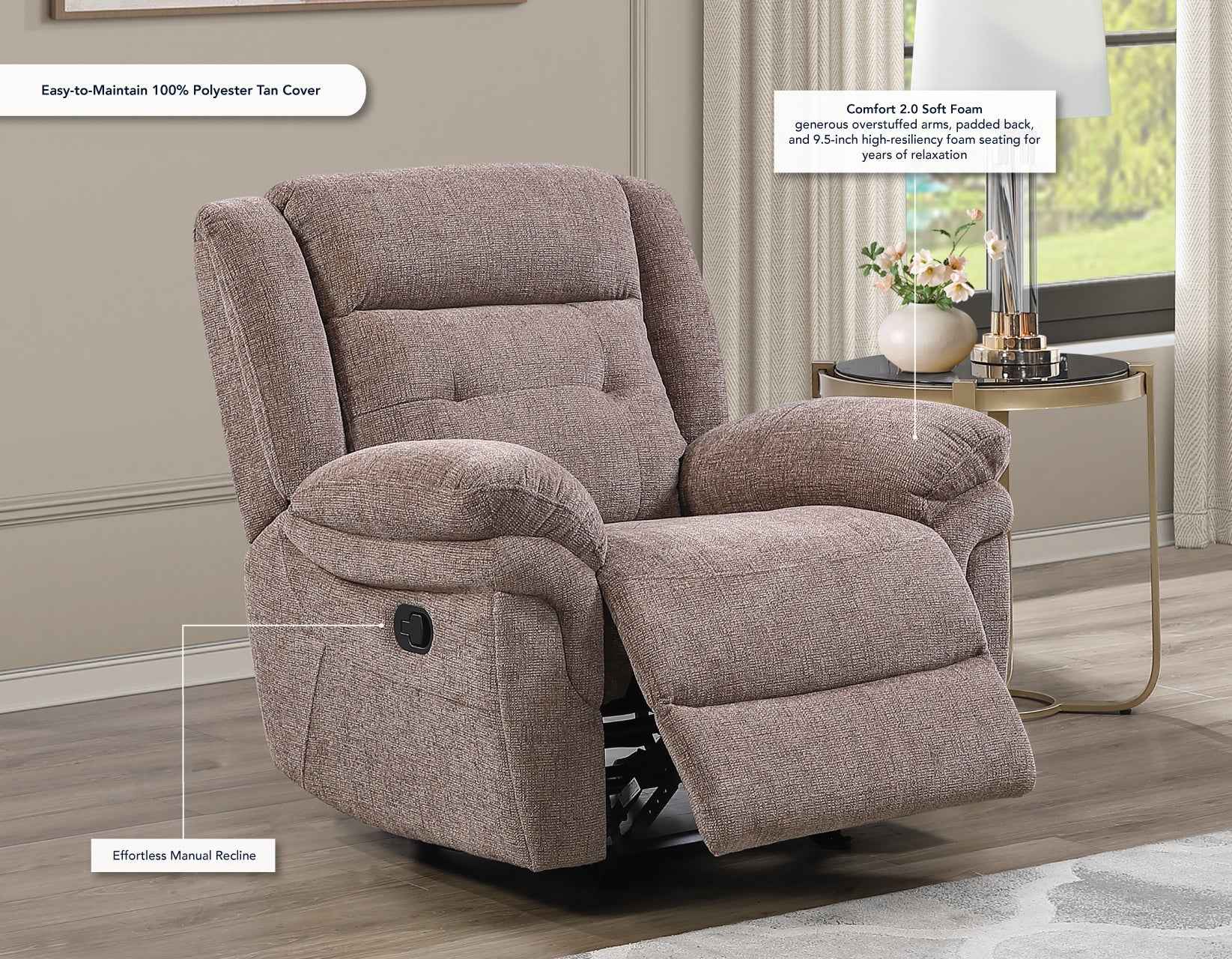 Sydney Glider Recliner, Manual, Brown - Image 2