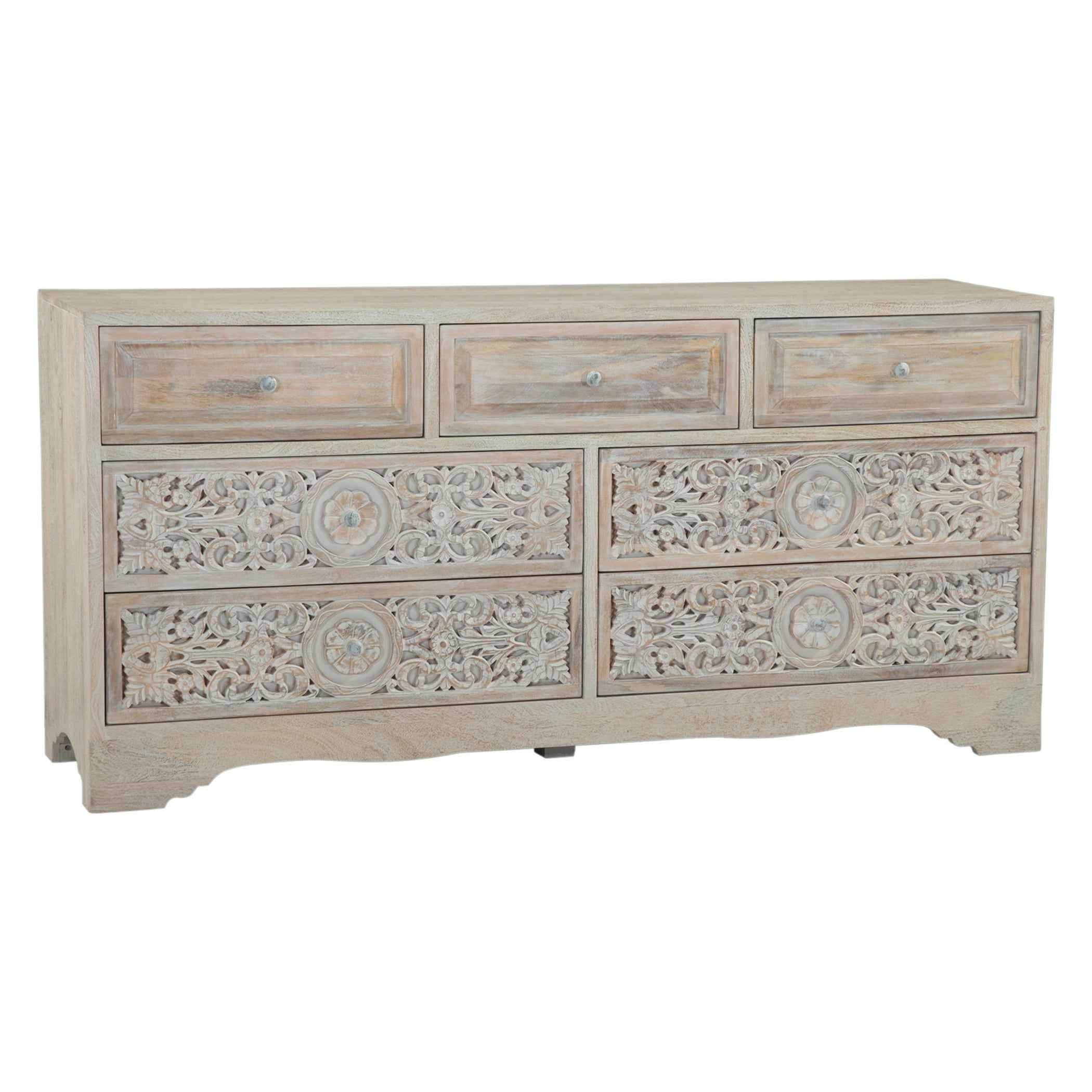 Taj 71" Dresser with Plinth Base in Carved Heirloom White