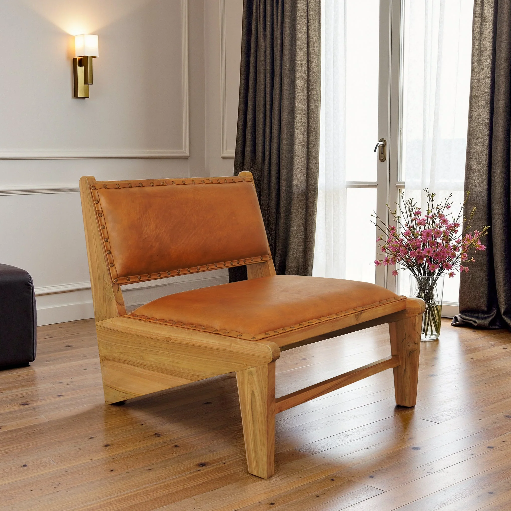Talon Solid Wood Tan Leather Lounge Chair - Image 4