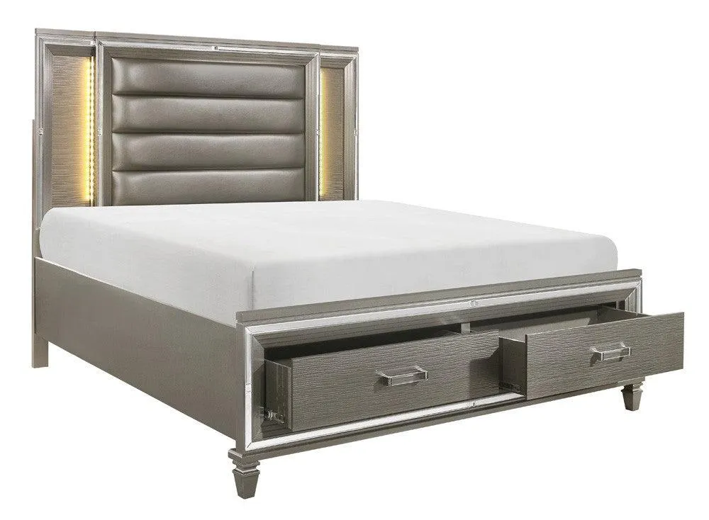 Tamsin Silver/Gray Metallic Queen LED Upholstered Storage Platform Bed - Image 4