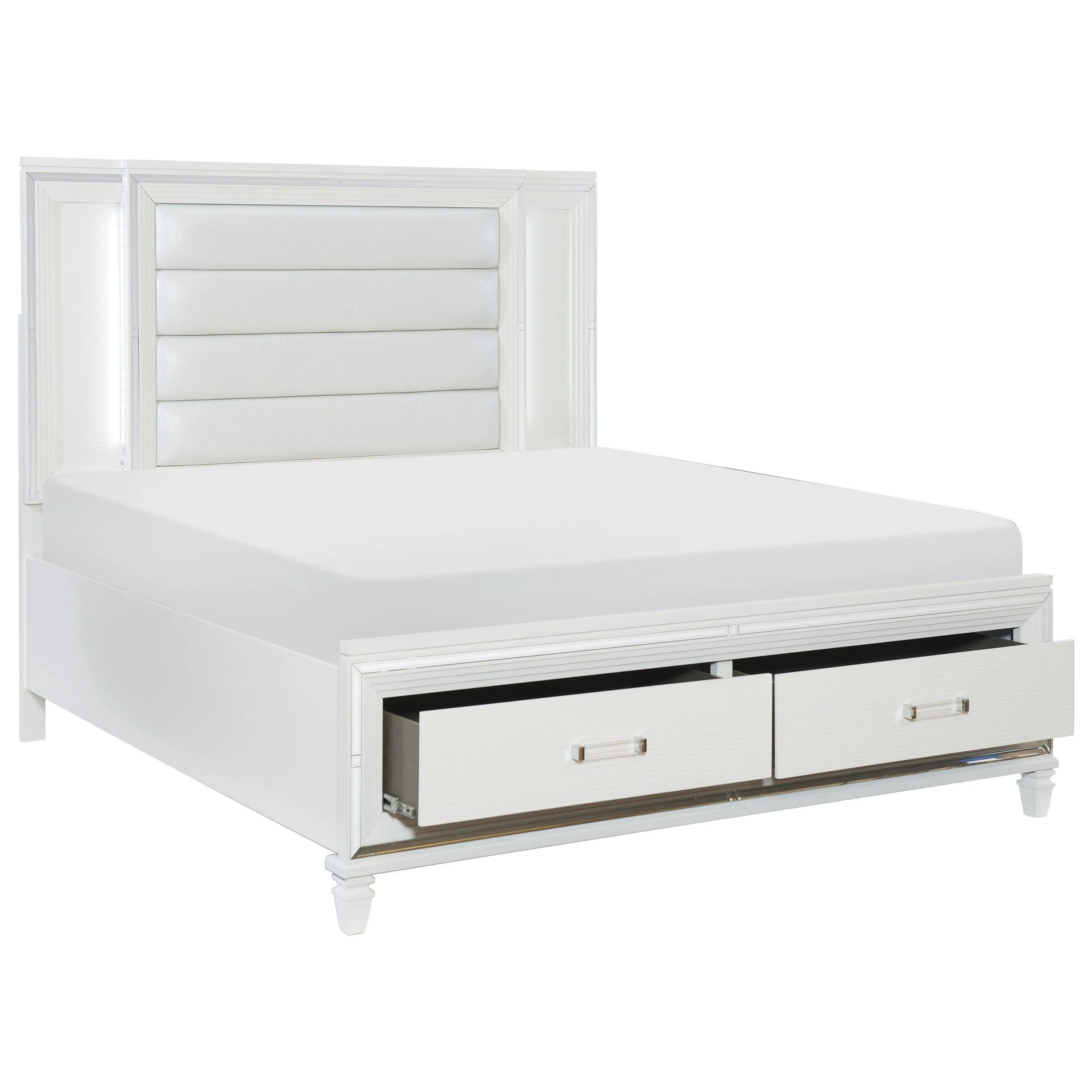 Tamsin White LED Upholstered Storage Platform Bedroom Set - Image 4