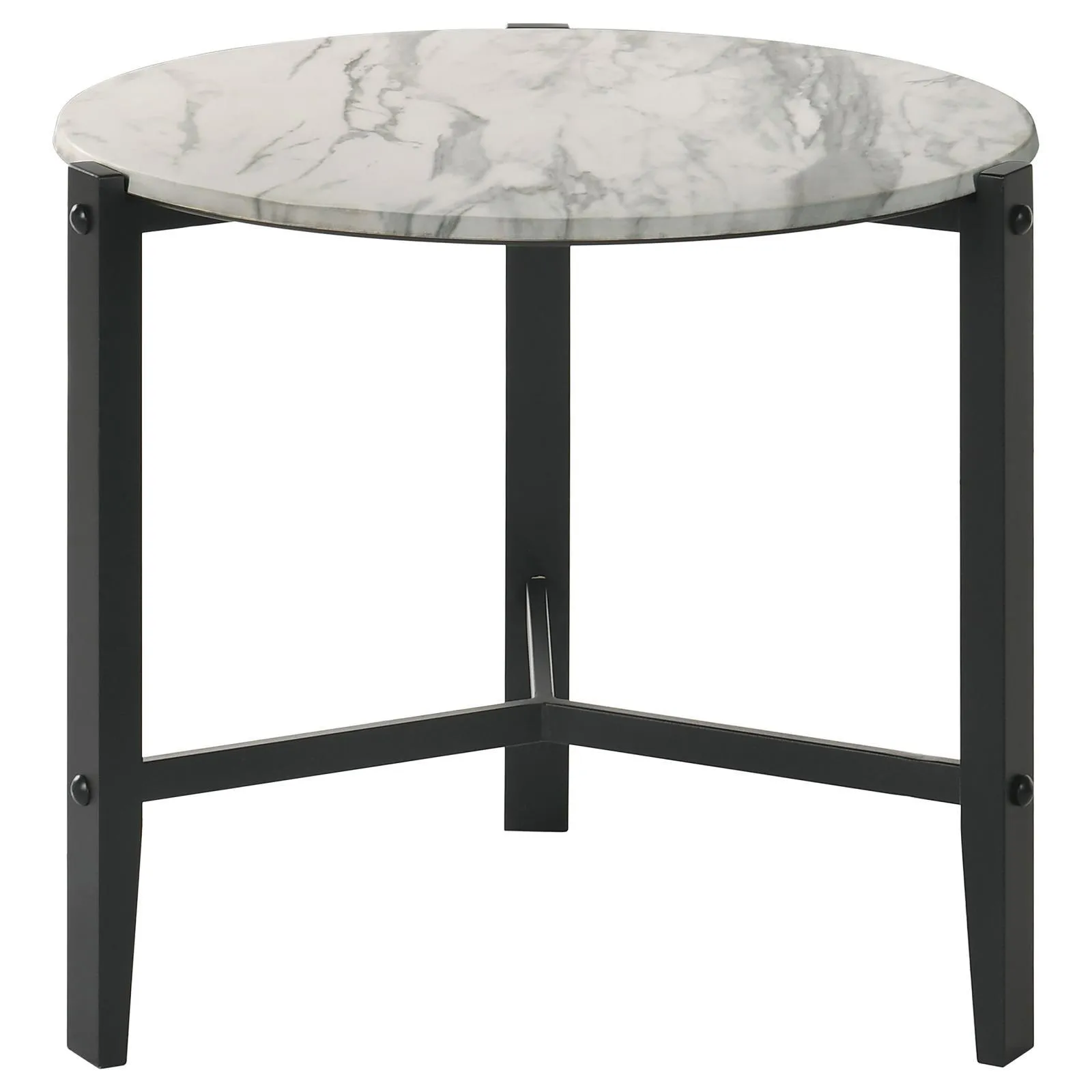 Tandi White Marble/Black Round End Table Faux - Image 2