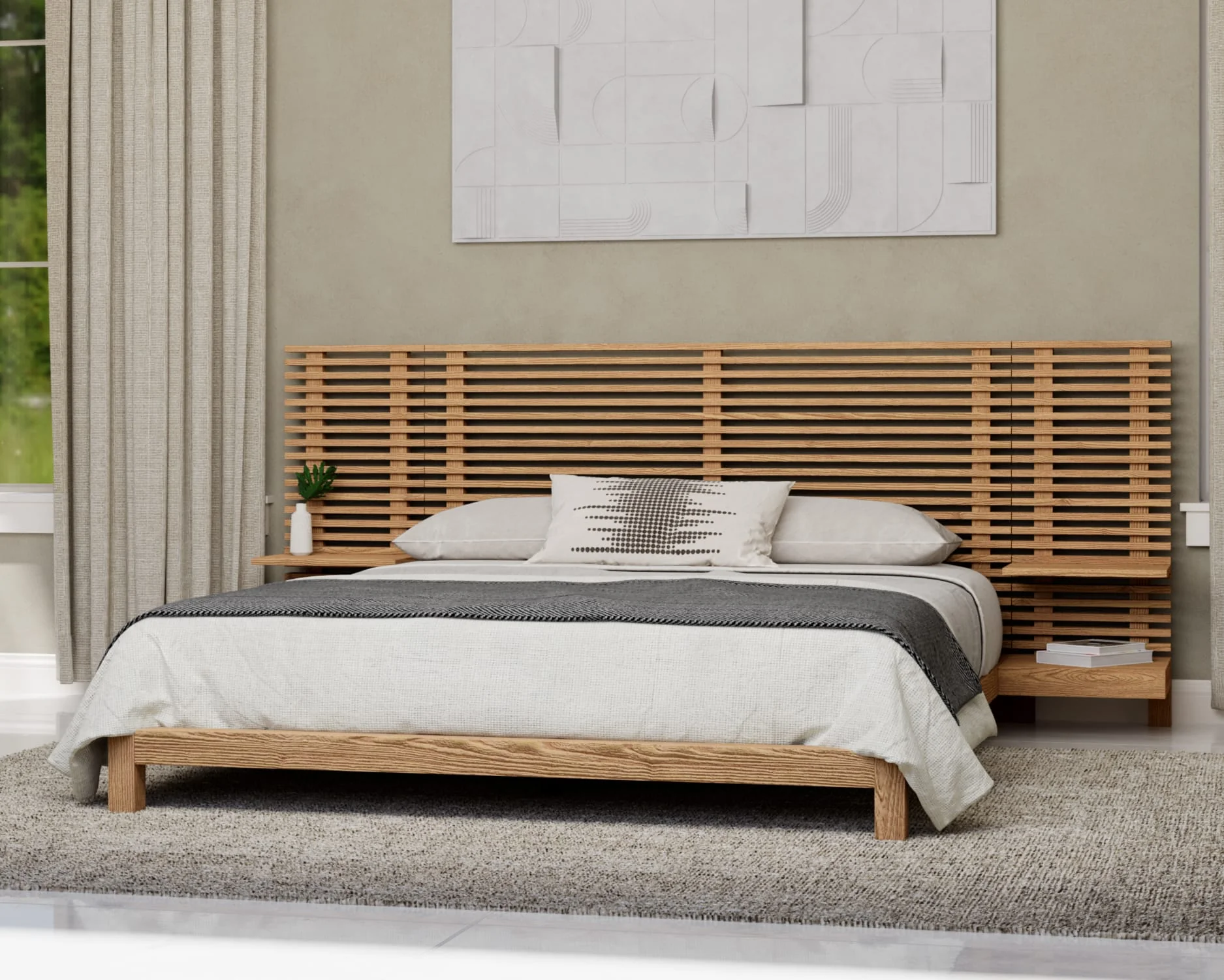 Tanner Flaxen Queen Solid Ash Wall Bed with Integrated Nightstands - Image 2