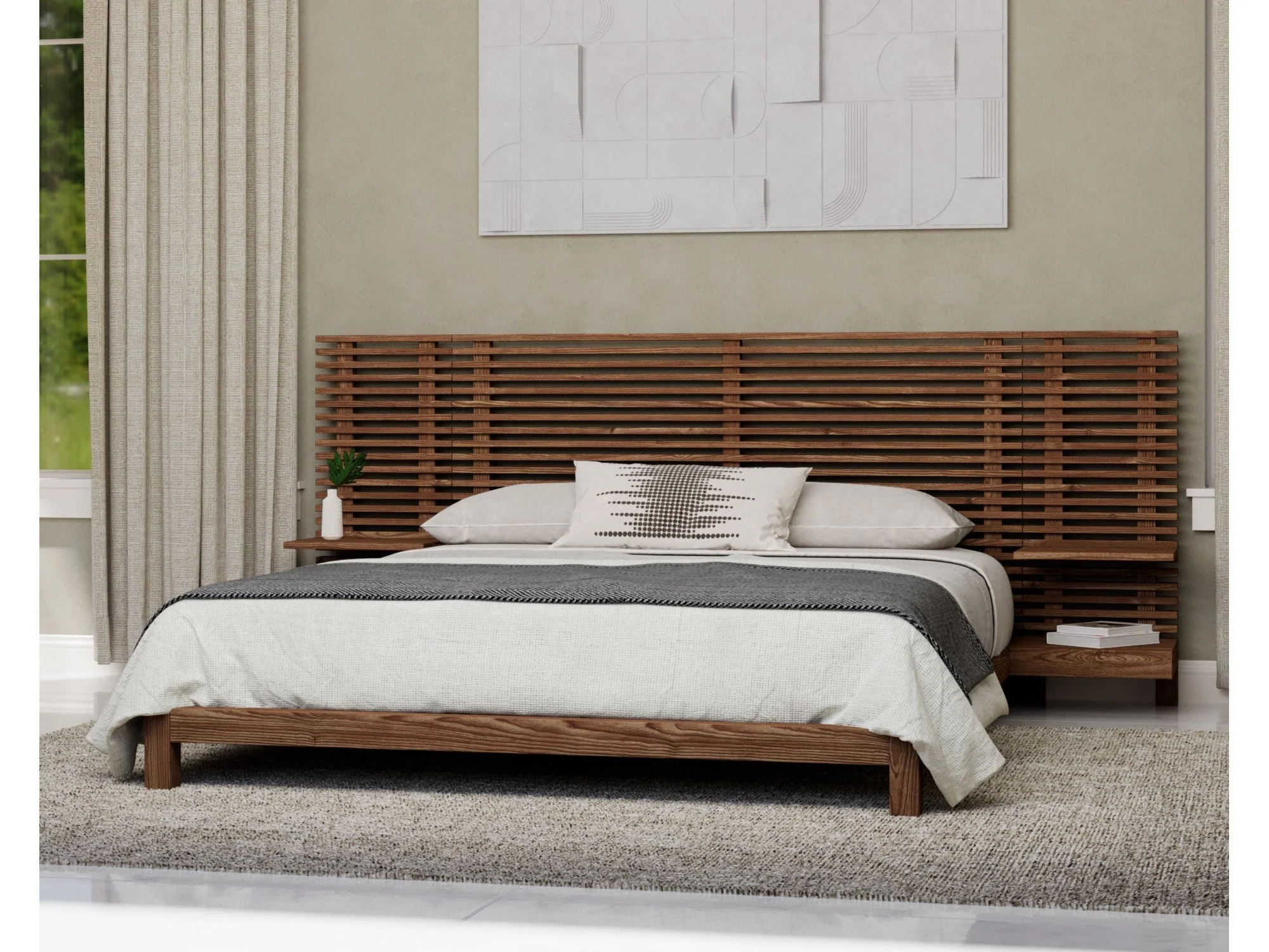 Tanner Solid Ash Full Wall Bed with Integrated Nightstands in Roux