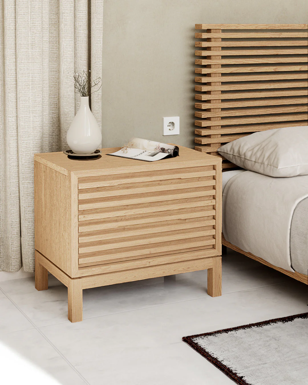 Tanner Two Drawer Ash Wood Nightstand in Flaxen - Image 2