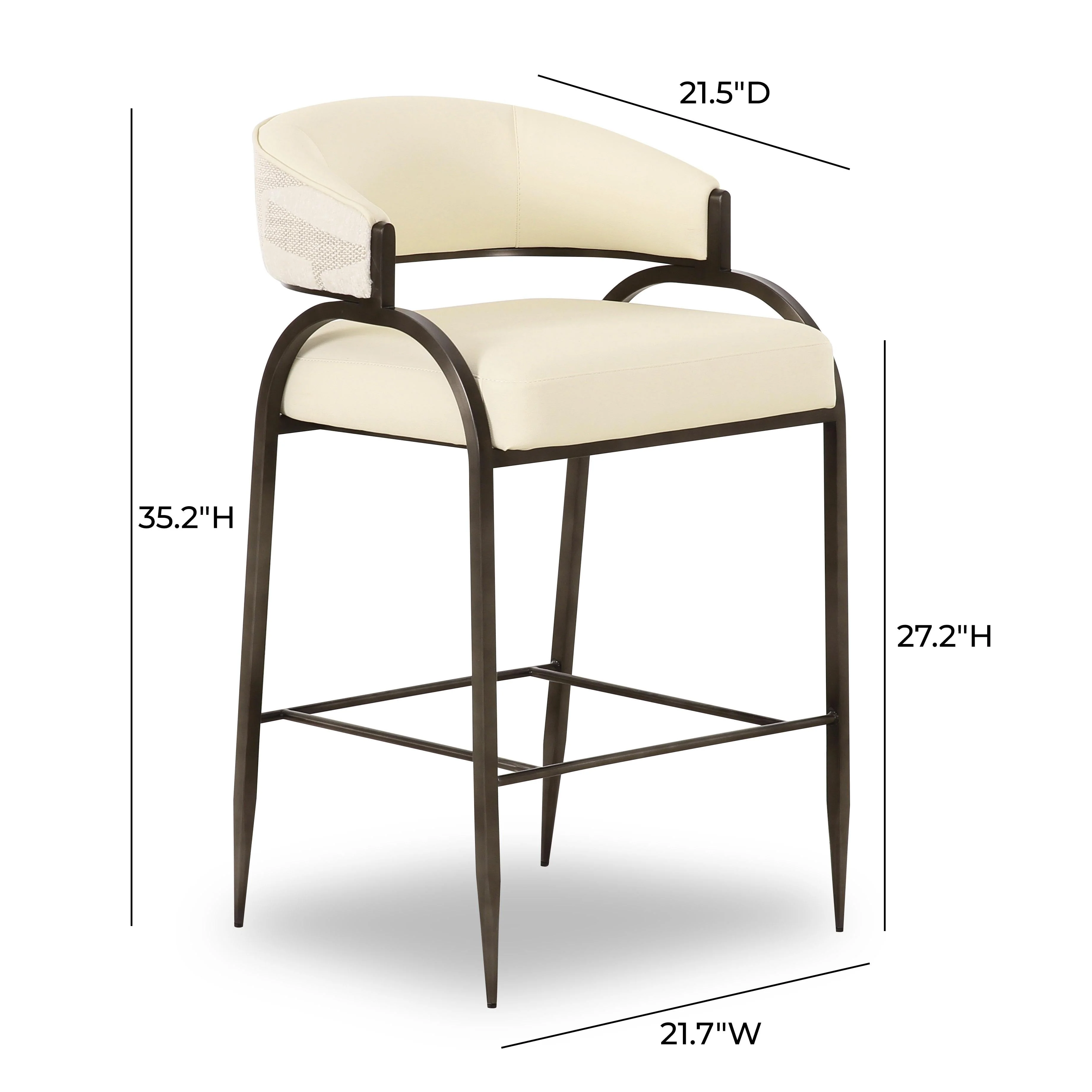 Tatum Cream Vegan Leather and 2-Tone Jacquard Counter Stool - Image 6
