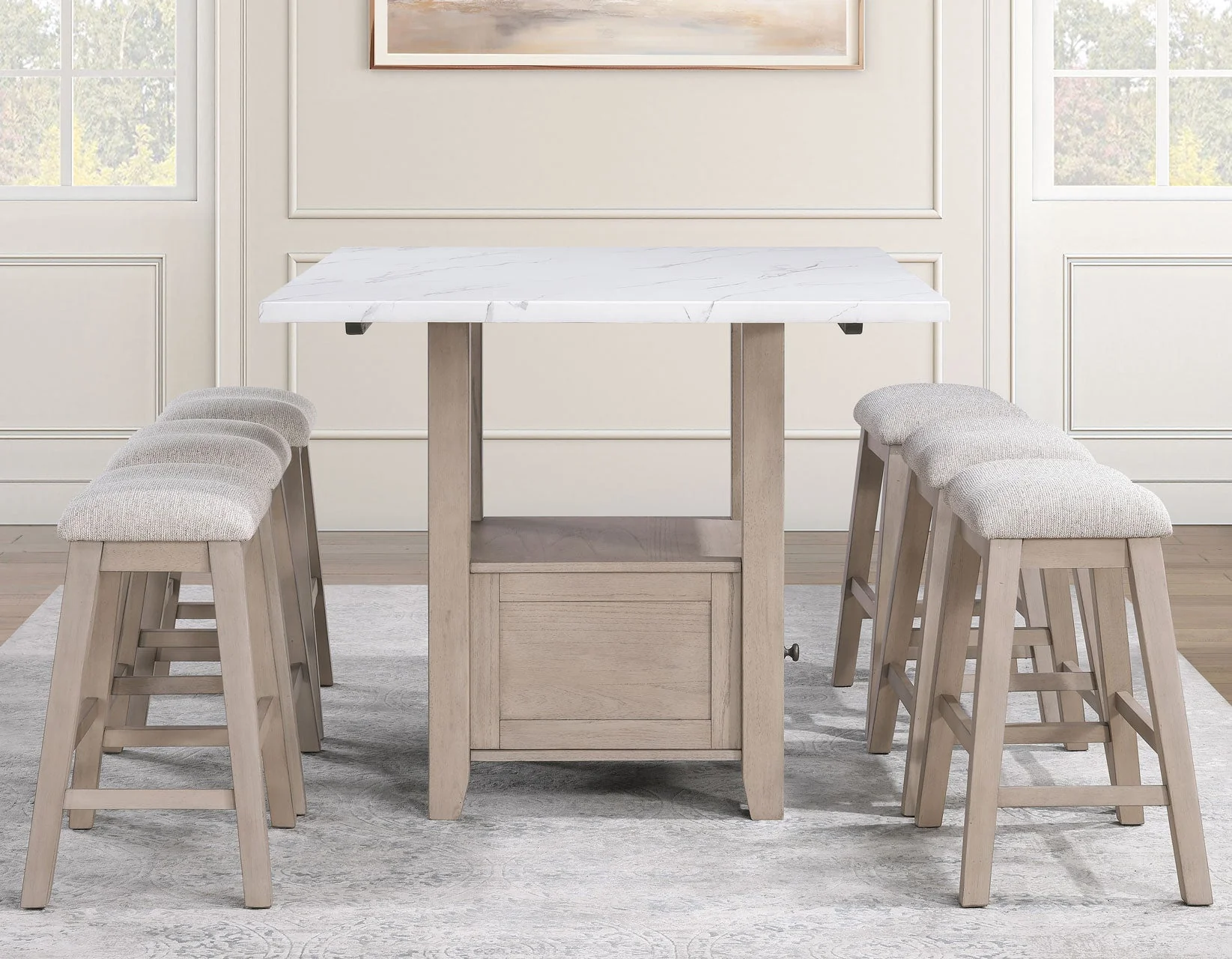 Taylor Tan Faux-Marble Counter Height Set - Image 21