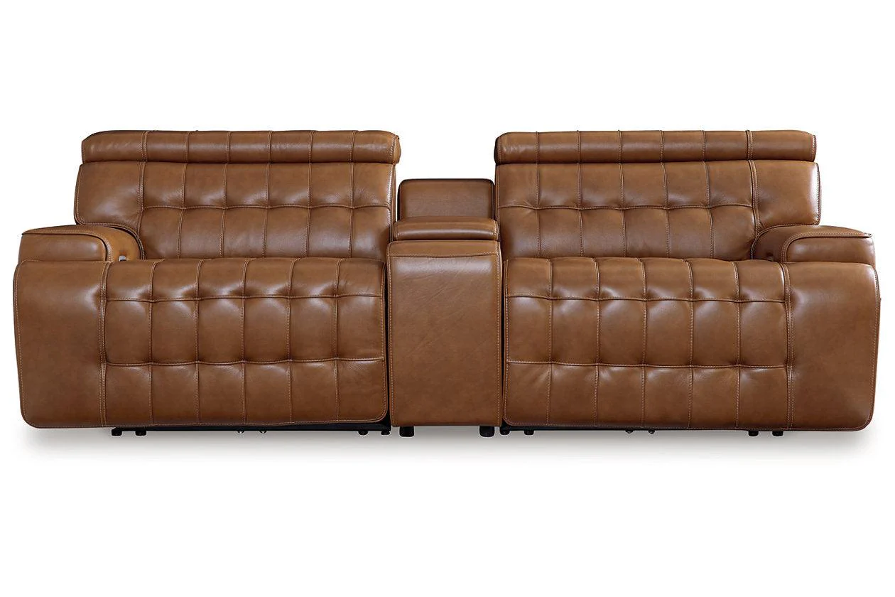 Temmpton Chocolate 3-Piece Power Reclining Sectional Loveseat with Console - Image 4