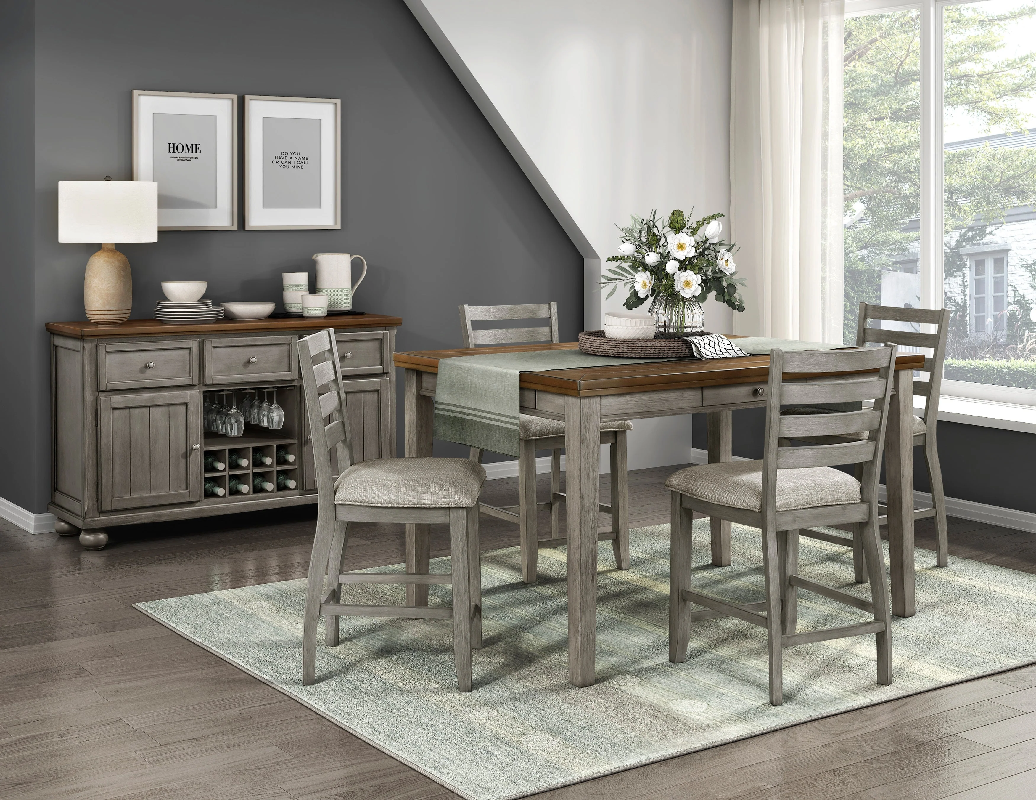 Tigard Cherry/Gray Counter Height Set